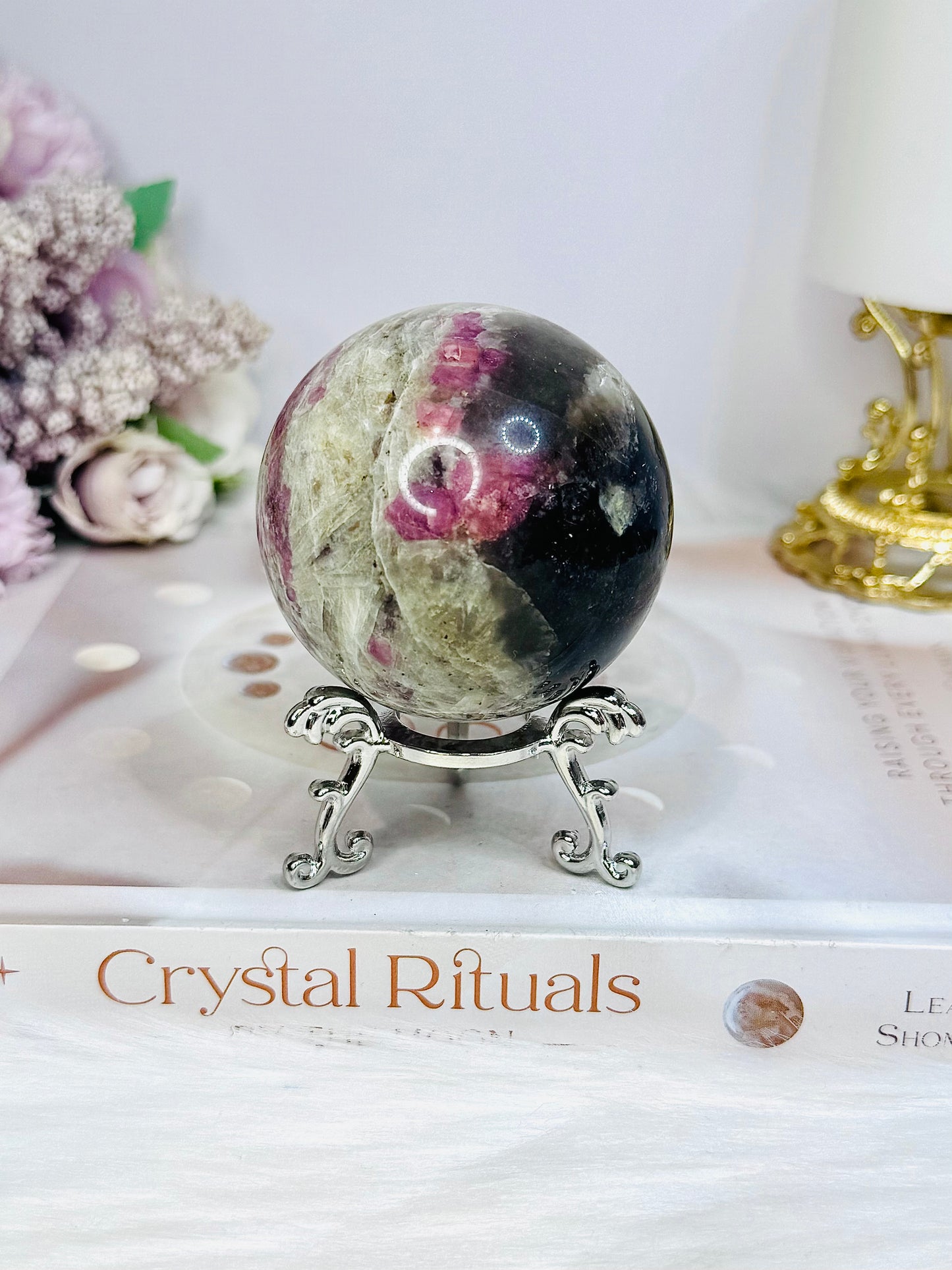 Pink Tourmaline Sphere on Stand 294g