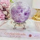 CLASSY!!! FABULOUS!!! MAGICAL!!!
Incredible High Grade Deep Purple Amethyst X Flower Agate Hybrid Sphere 772grams On Silver Stand