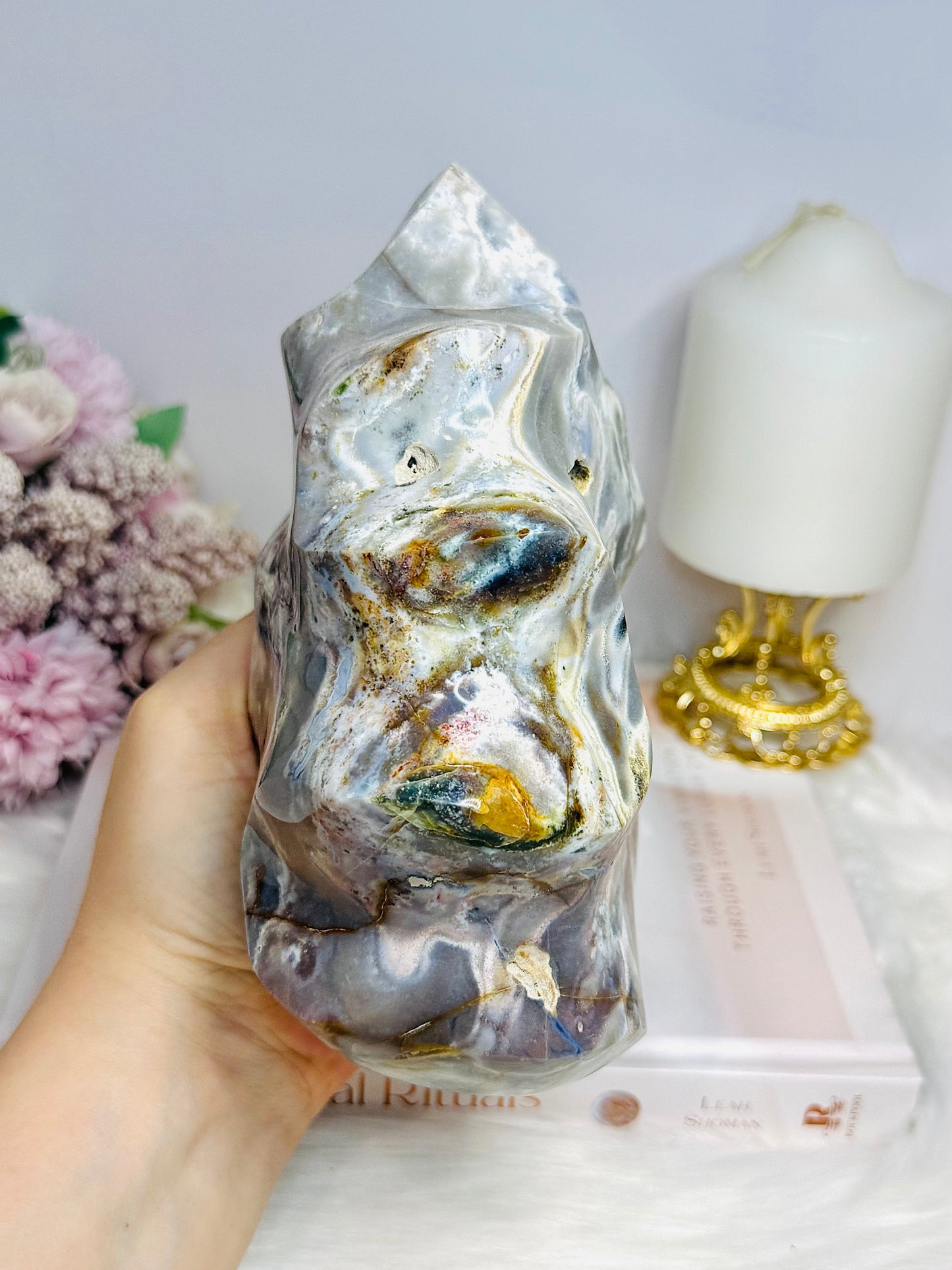 Large Ocean Jasper Carved Flame 17.5cm 1.99KG