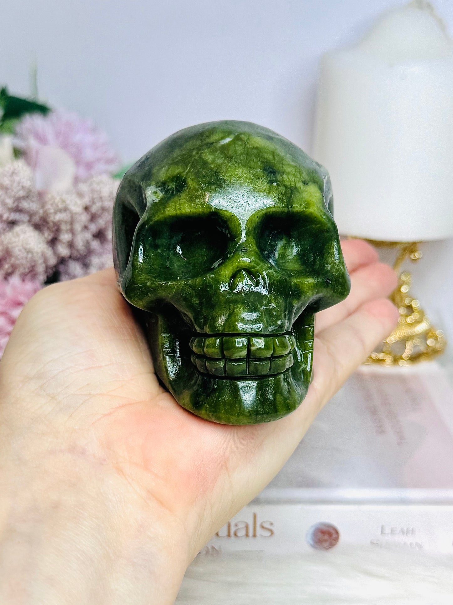 For Sue ~ Large Green Jade Carved Skull 9cm 542g