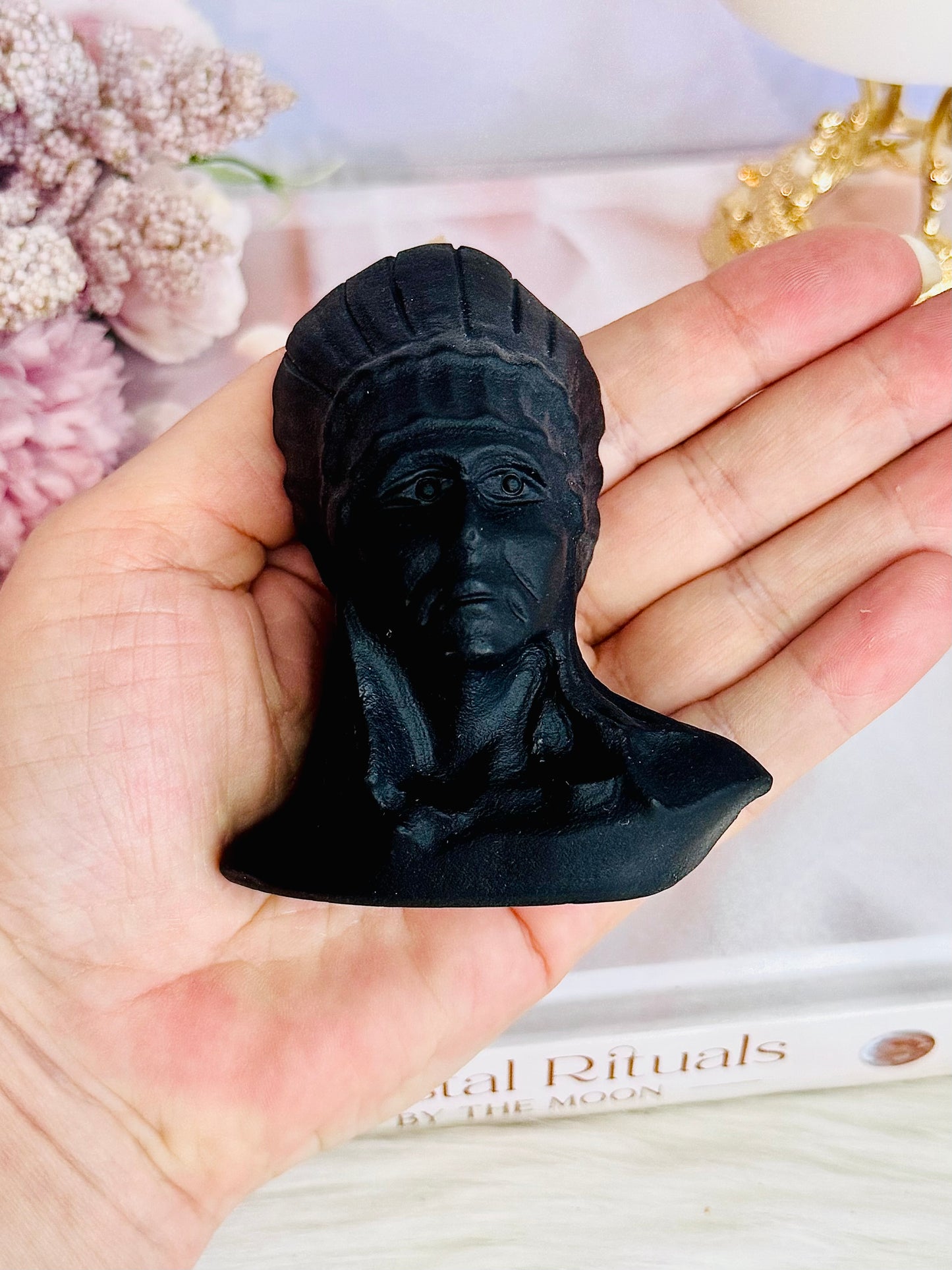 Black Obsidian Carved Indian 8.5cm Matt Finish