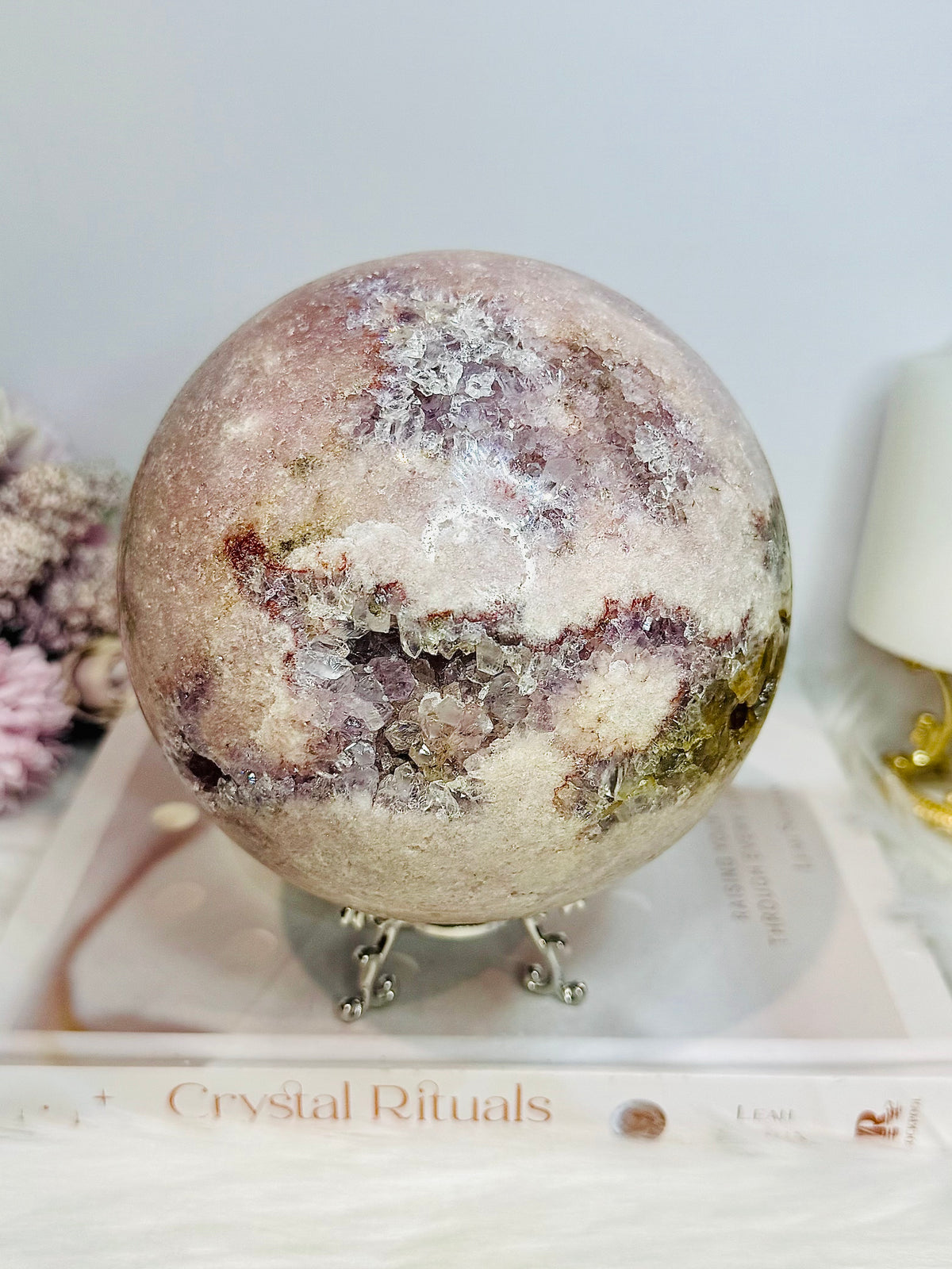 A Collectors Piece ~ Huge Druzy Pink Amethyst High Grade Sphere On Stand 2.7KG 12cm