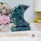 Moss Agate Druzy Moon On Stand 9.5cm