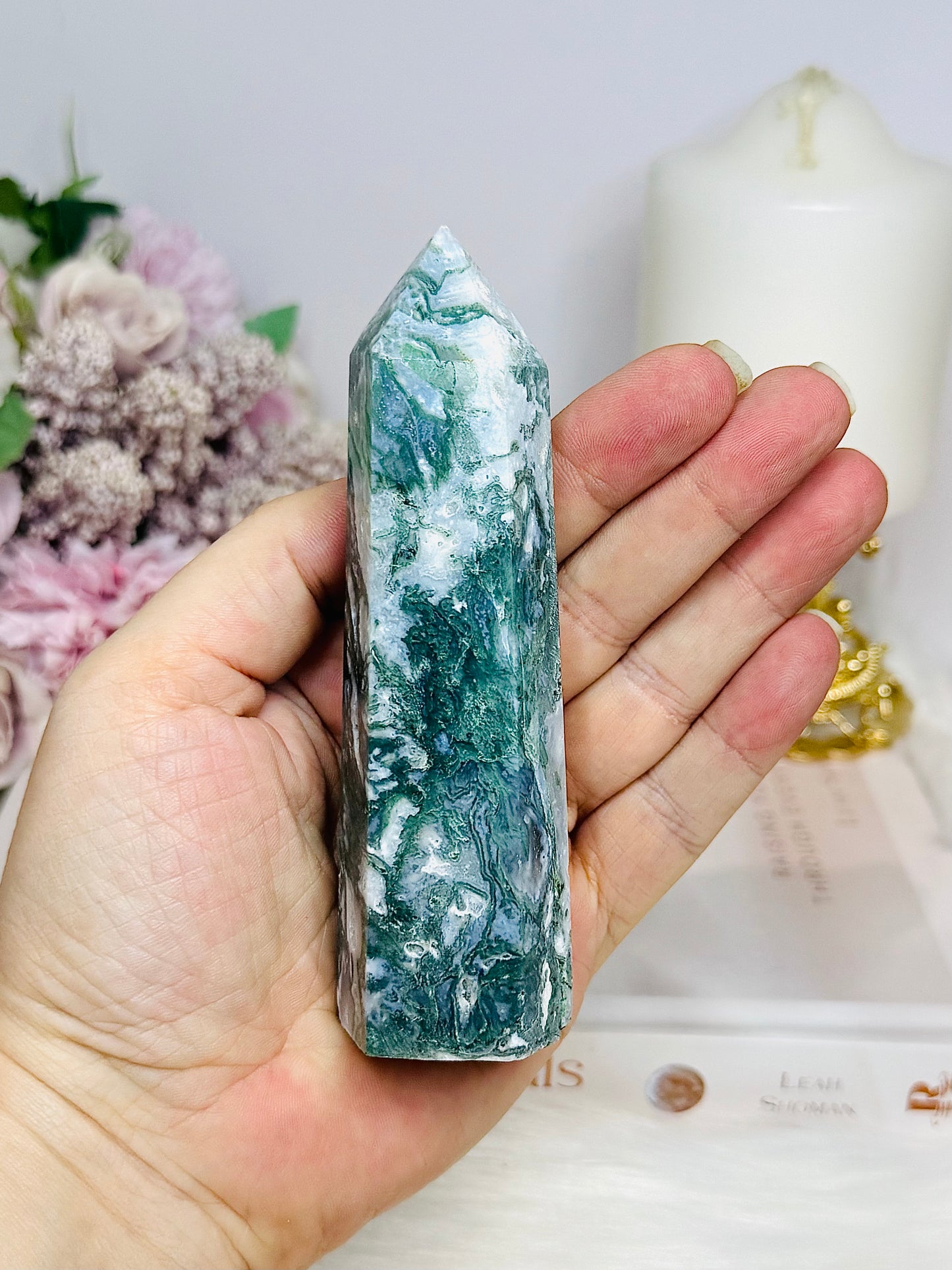 Moss Agate Tower 12cm