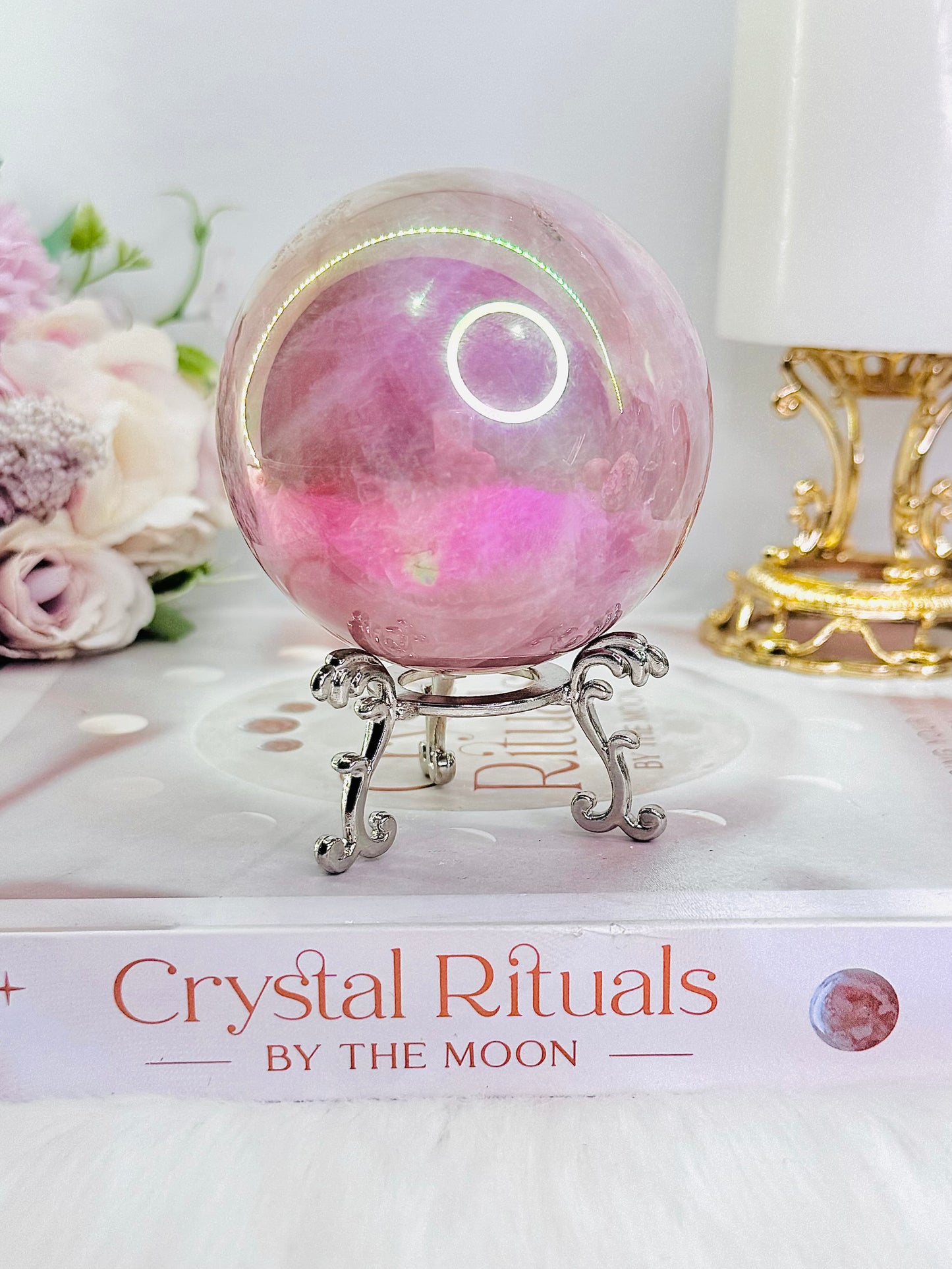 Angel Aura Rose Quartz Sphere Large 452grams On Stand