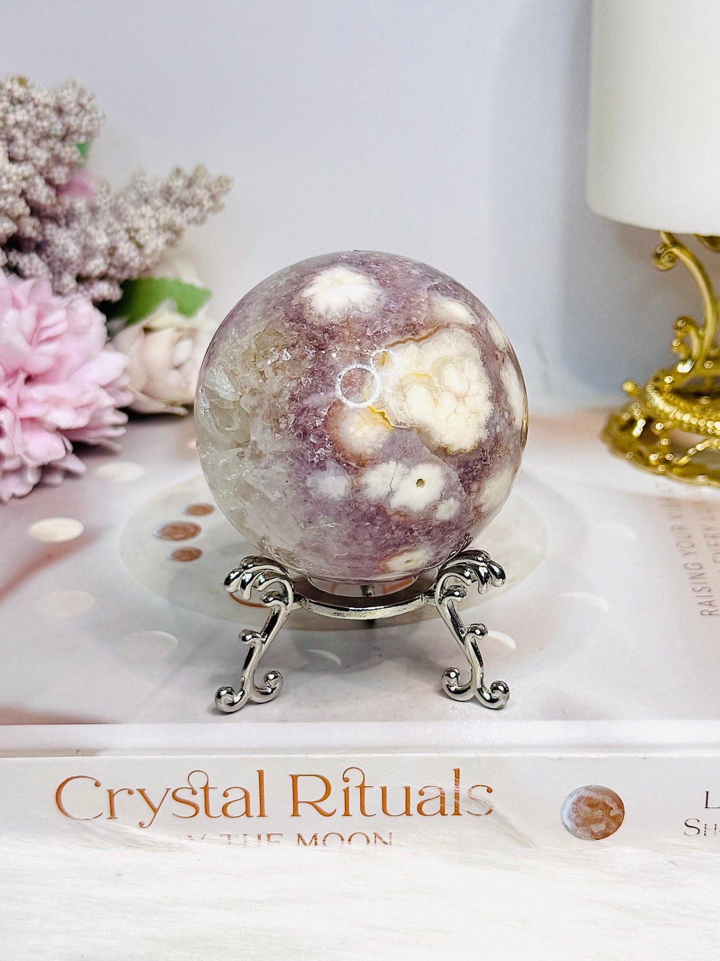 High Grade Pink Amethyst Druzy Sphere on Stand 288g
