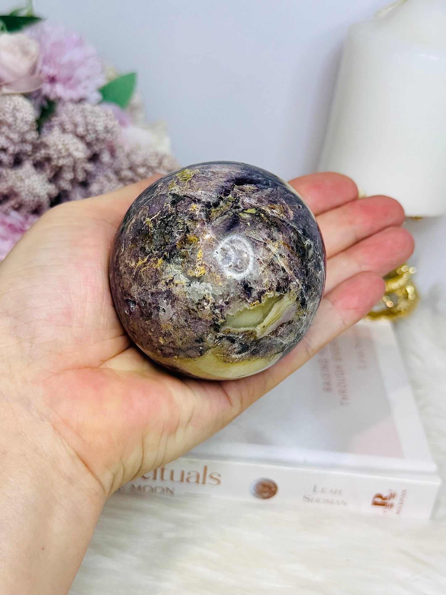 Large Brecciated Fluorite Sphere on Stand 455g