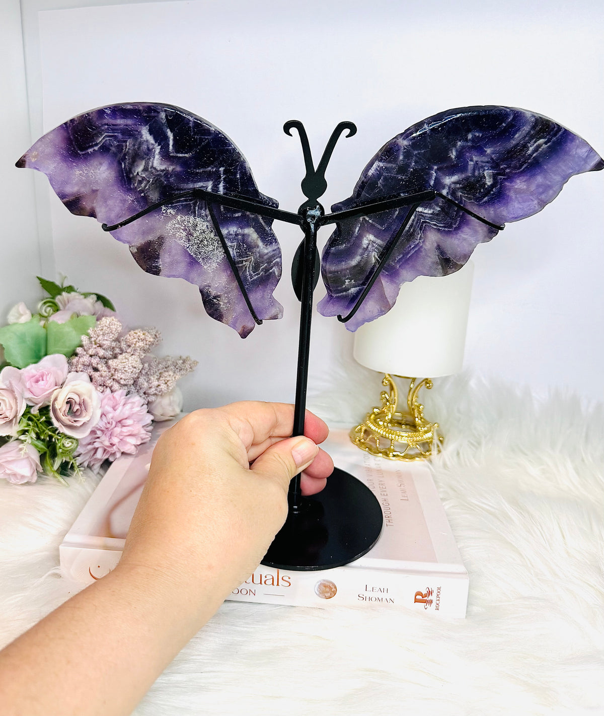 Large Chevron Amethyst Butterfly Wings On Stand 22cm x 28cm