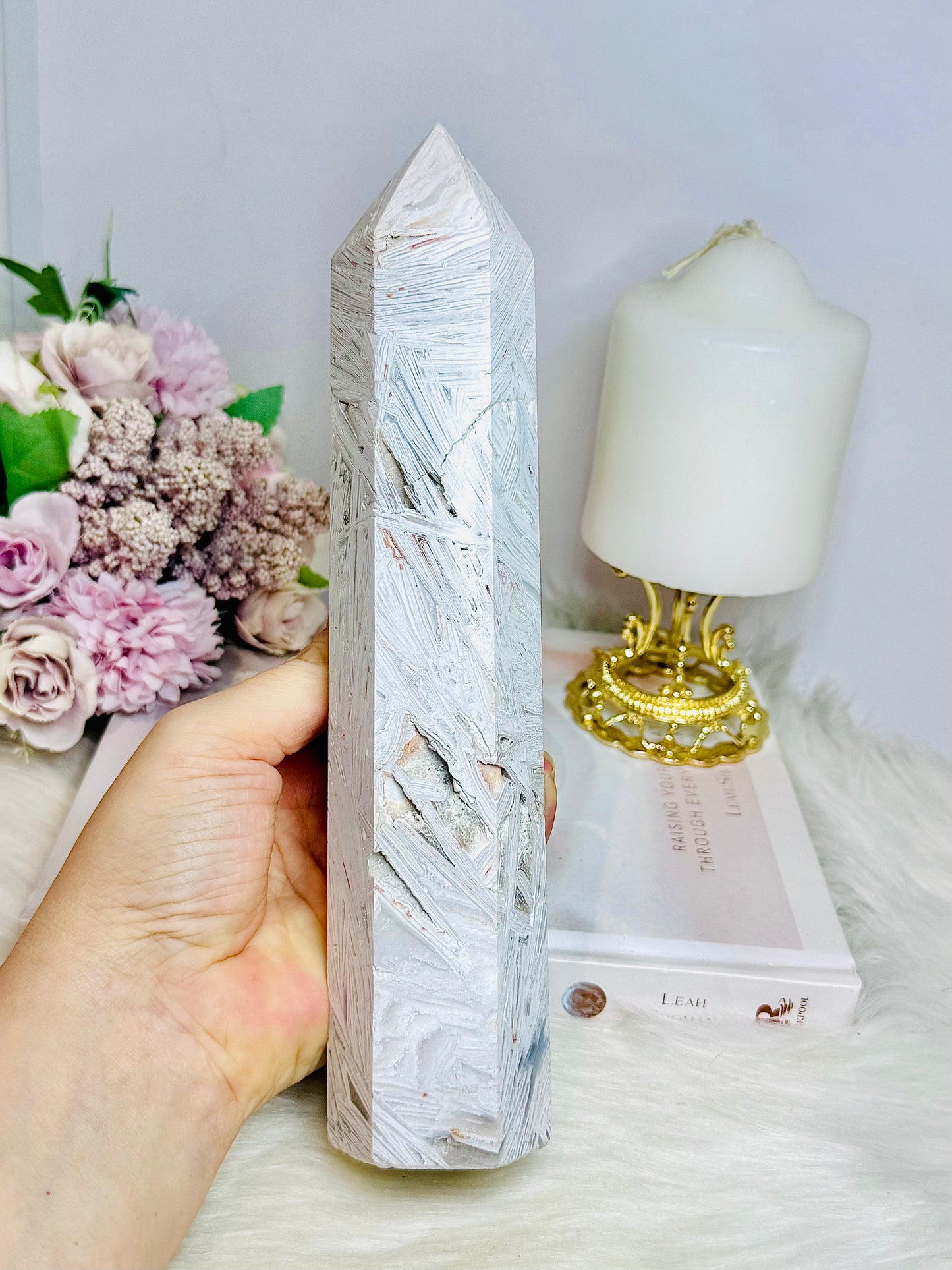 Large White Crazy Lace Agate Tower 23cm 686g