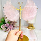 Large Chunky Rose Quartz Butterfly Wings on Gold Stand 26cm 944g