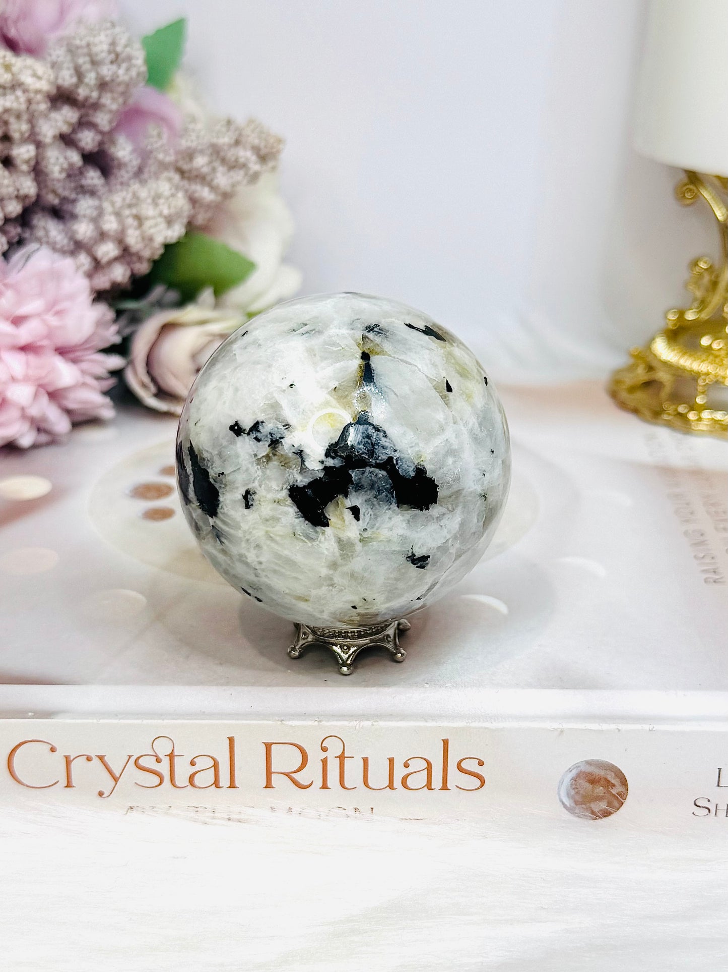Rainbow Moonstone Sphere with Blue Flash 249g