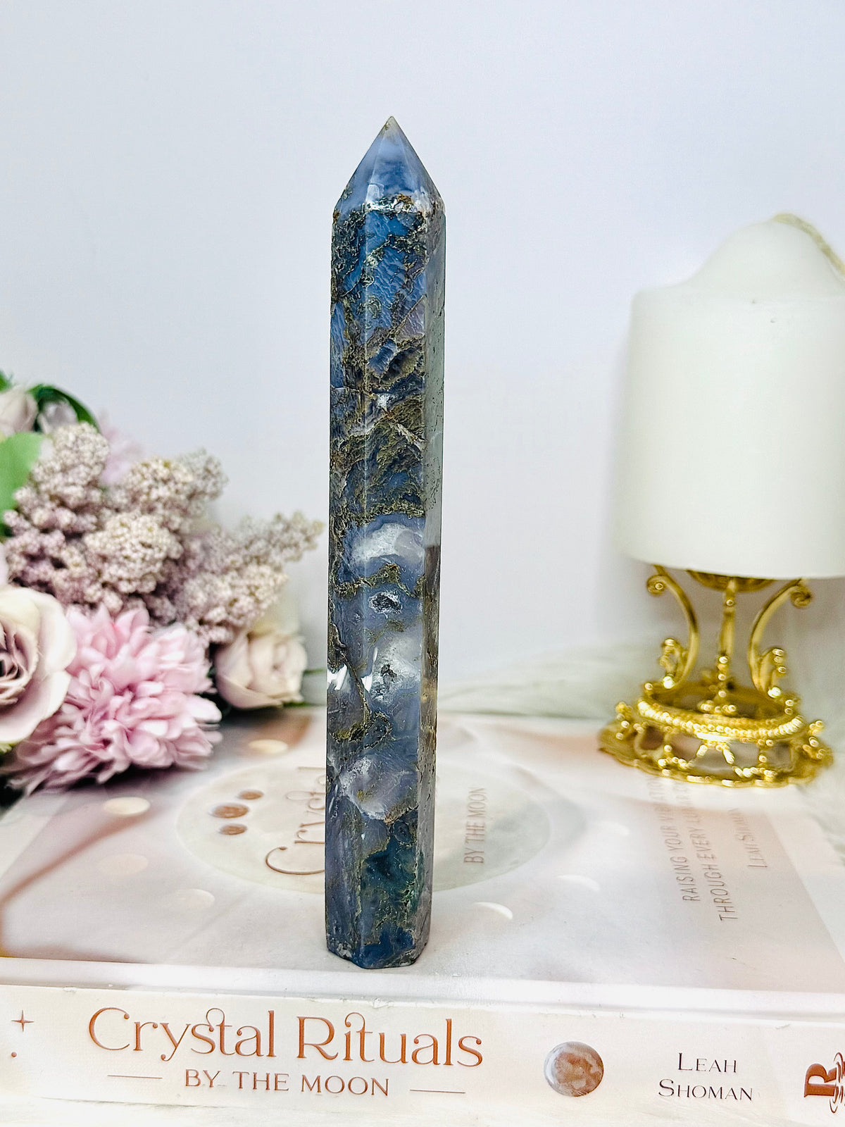 Blue Moss Agate Druzy Tower 16.5cm