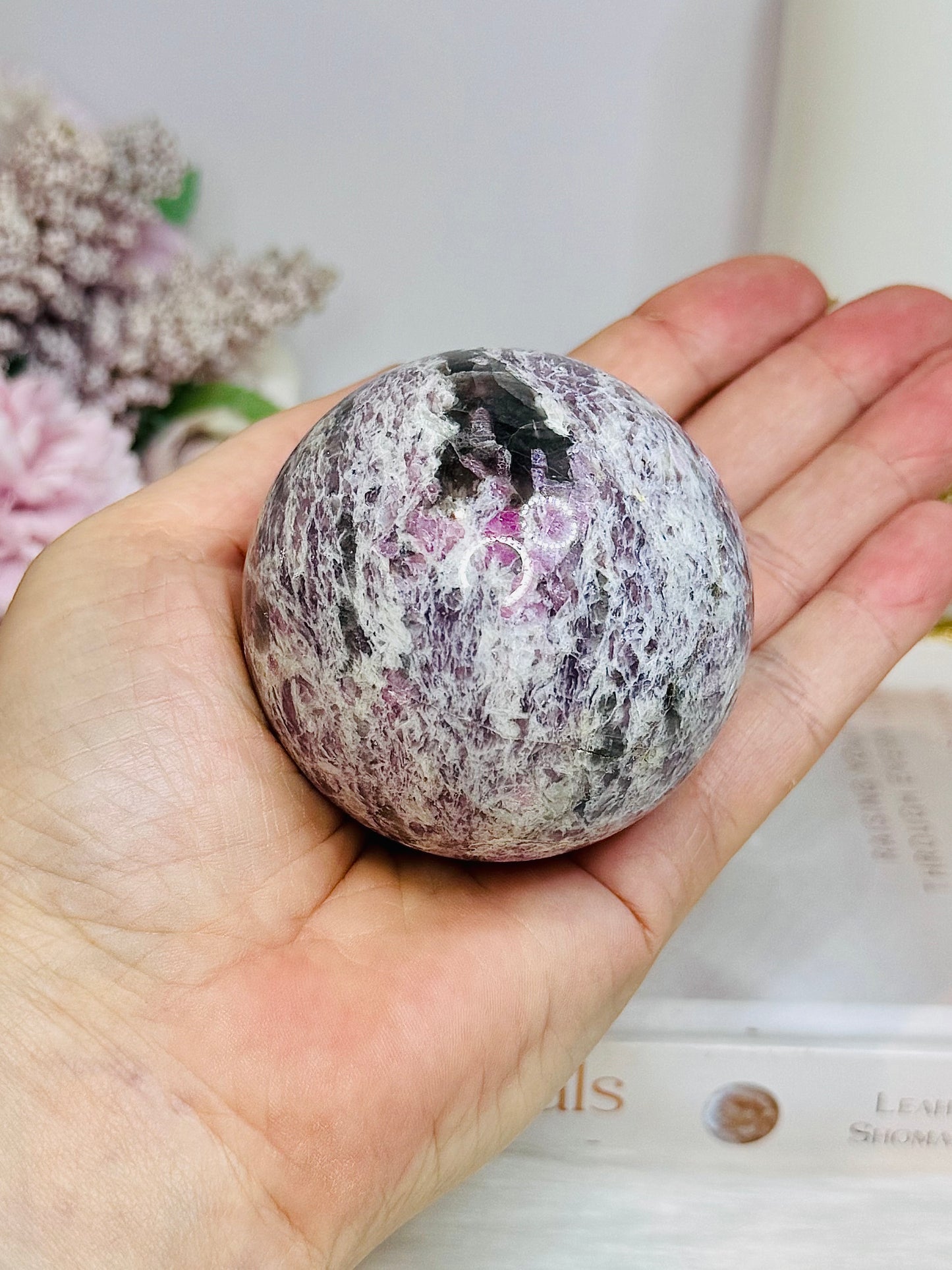 Pink Tourmaline Sphere on Stand 313g