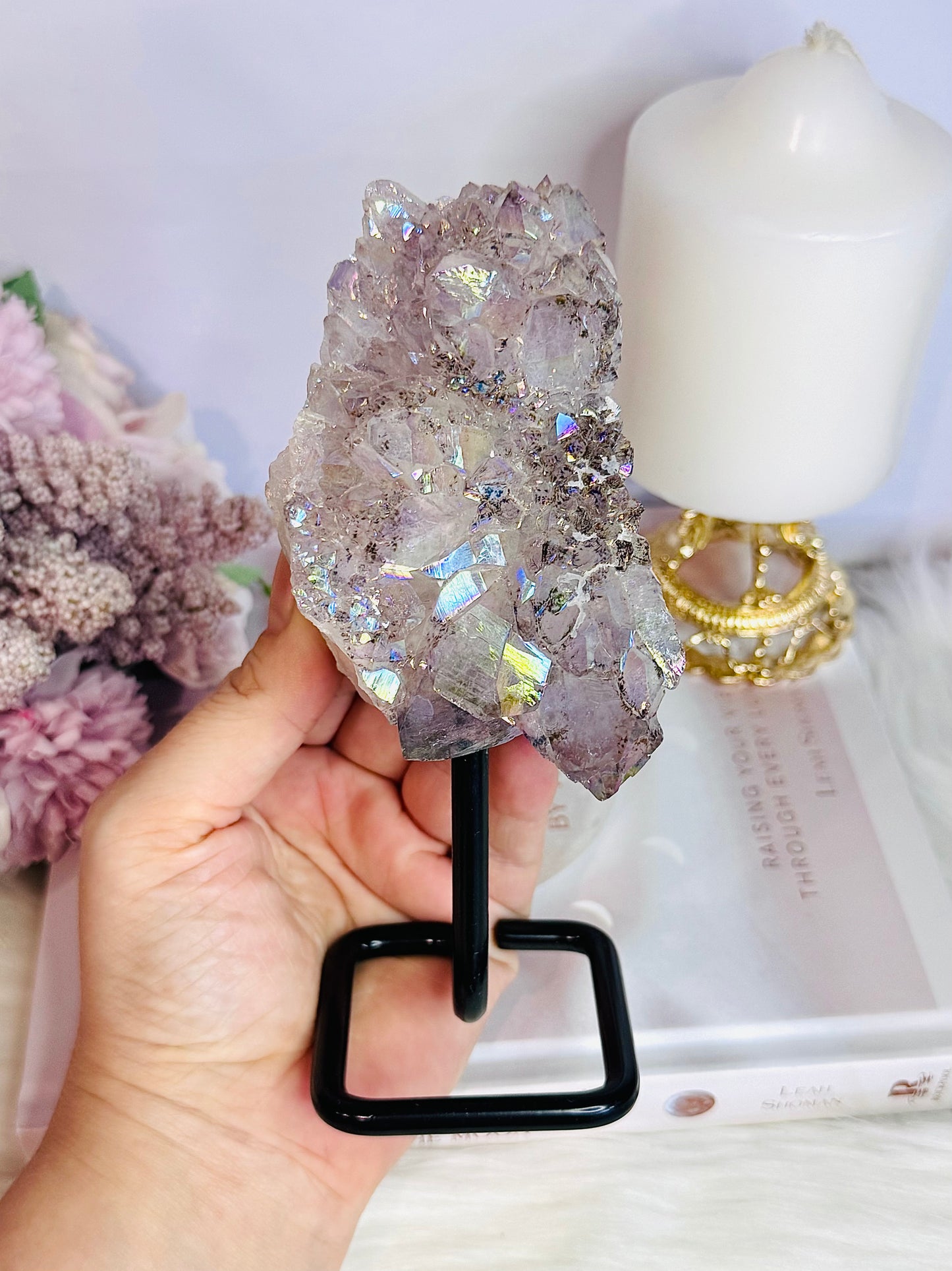 Stunning Large Angel Aura Amethyst Cluster On Stand 16cm