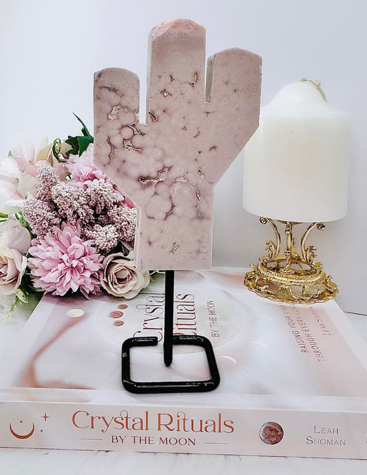 ⚜️ SALE ⚜️ Spiritual Growth ~ Gorgeous Large 20cm Tall Druzy Chunky Pink Amethyst Carved Cactus