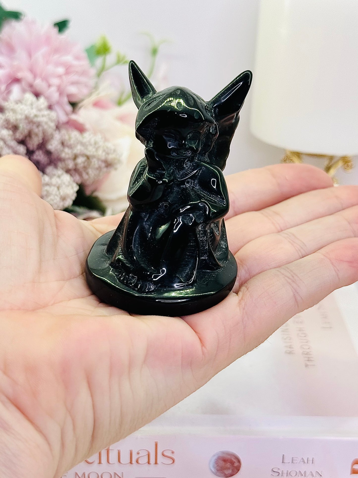 For Protection ~ The Cutest Black Obsidian Carved Cherub / Baby Angel 7cm