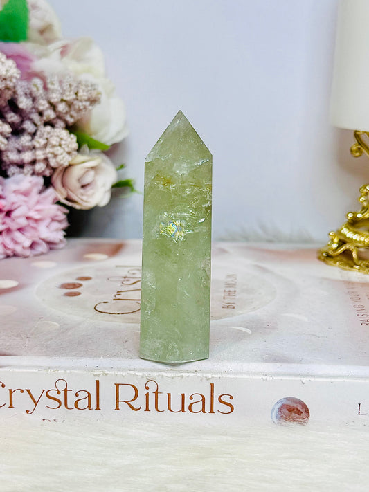 Natural Prasiolite | Green Amethyst Tower 8cm with Rainbows
