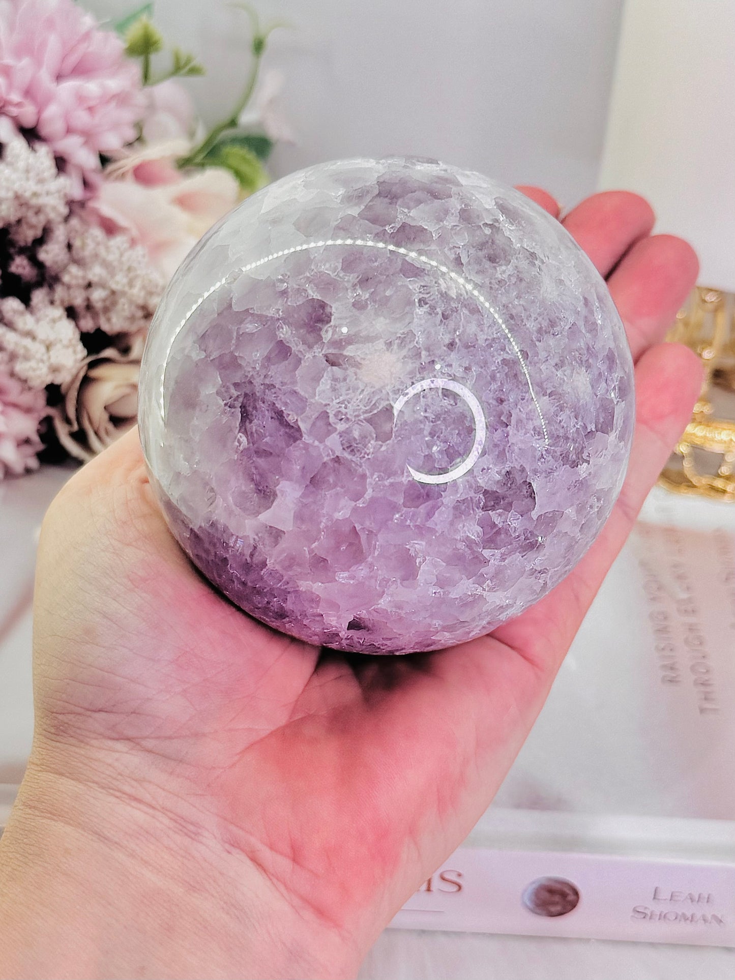 CLASSY!!! FABULOUS!!! MAGICAL!!!
Incredible High Grade Deep Purple Amethyst X Flower Agate Hybrid Sphere 772grams On Silver Stand