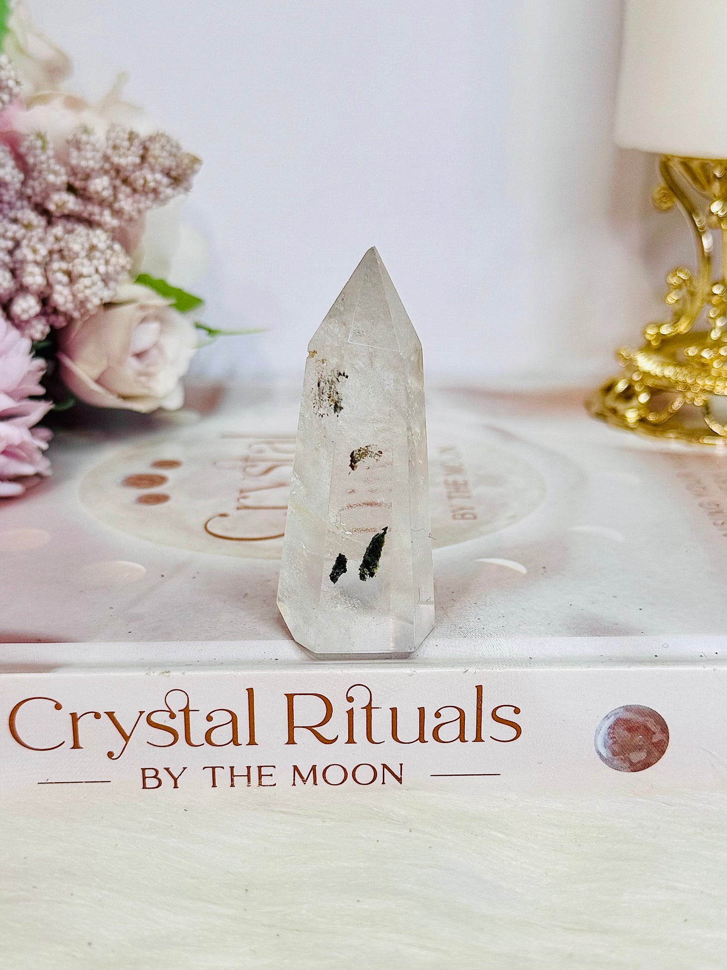 Beautiful Clear Quartz Tower | Point with Garden Quartz Inclusions 6cm