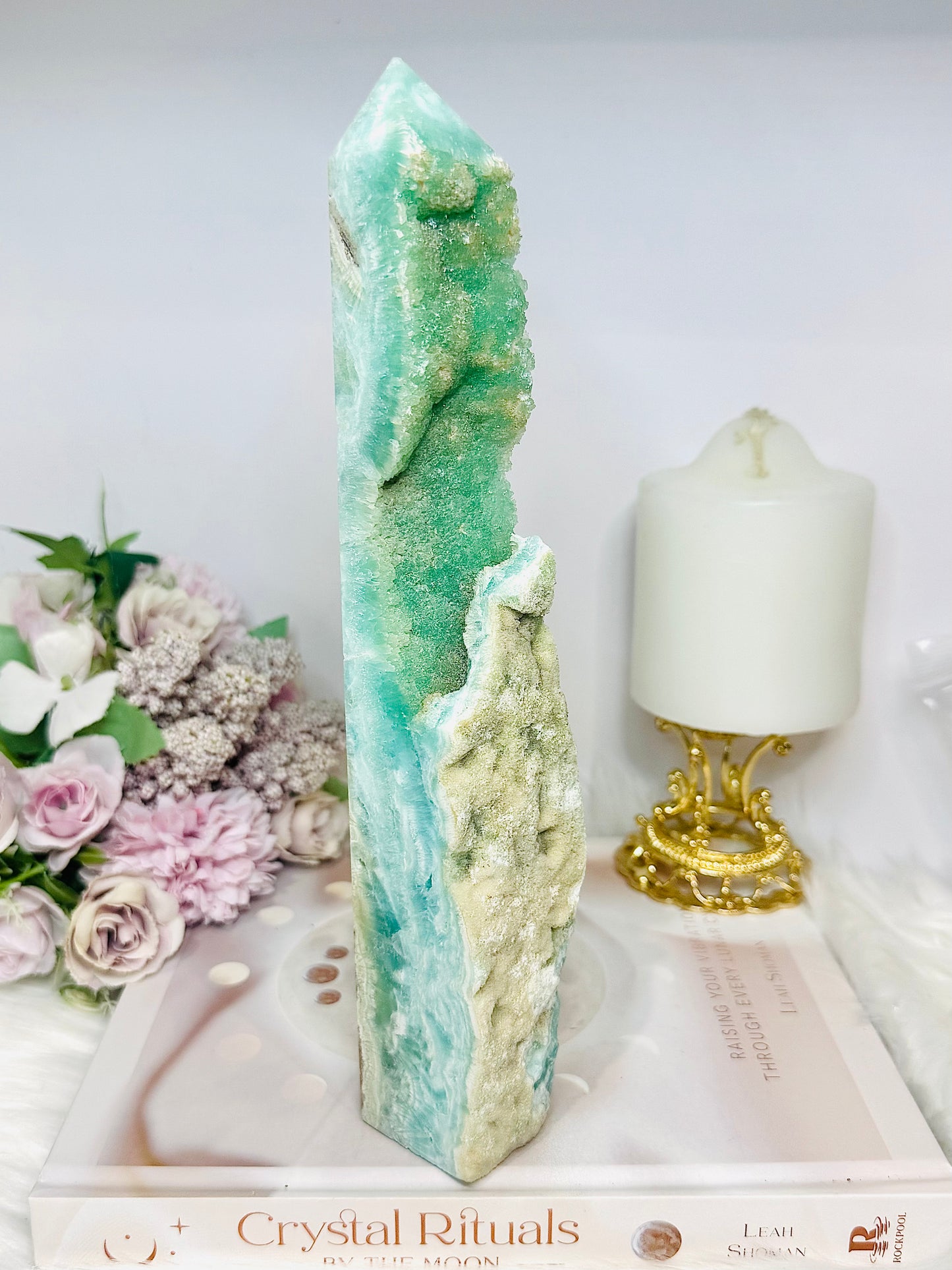 Large Blue Hemimorphite Druzy Tower 24cm