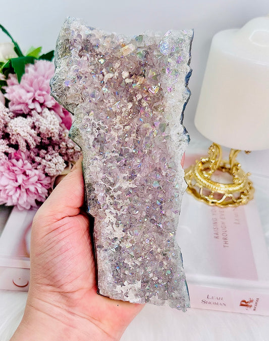 Shining Gorgeous Large Angel Aura Amethyst Cluster Slab 18cm 449grams From Brazil