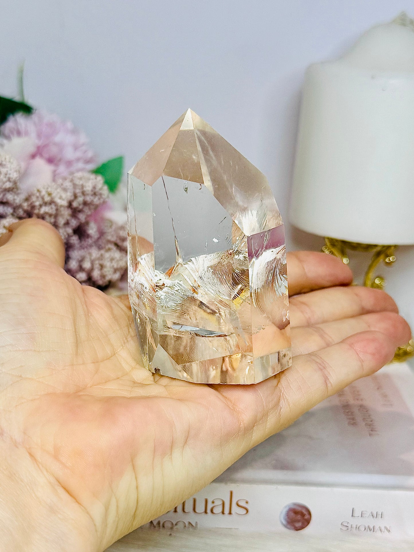 High Grade Clear Quartz Chunky Tower with Garden Quartz Inclusions 8cm 258g
