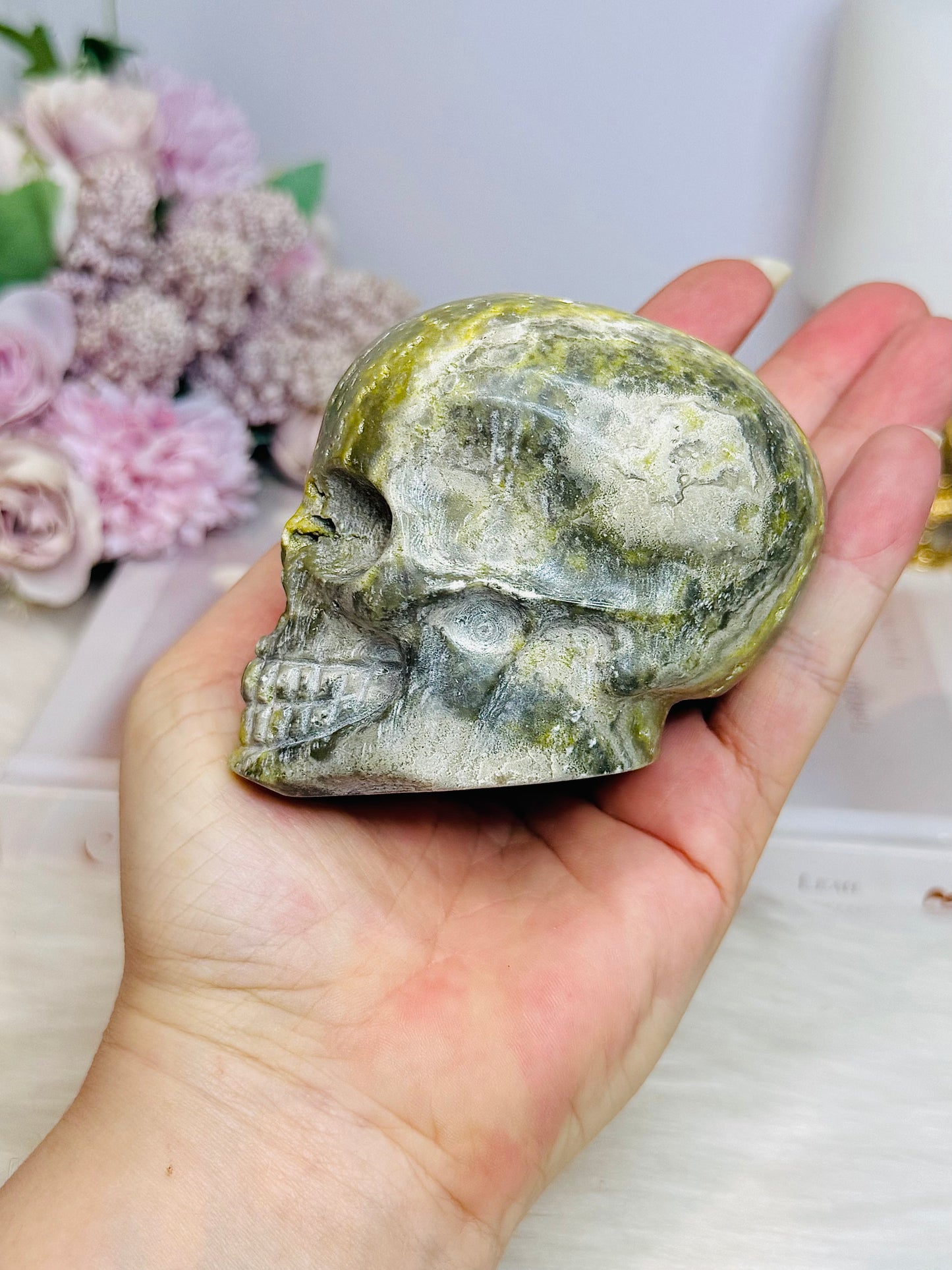 Bumblebee Jasper Carved Skull 8cm 442g