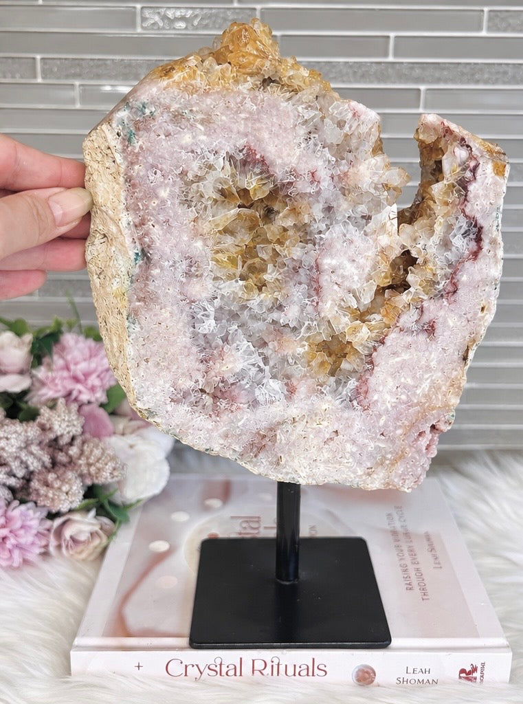 Statement Piece ~ Large High Grade Druzy Pink Amethyst Slab on Swivel Stand 1.88KG 30cm