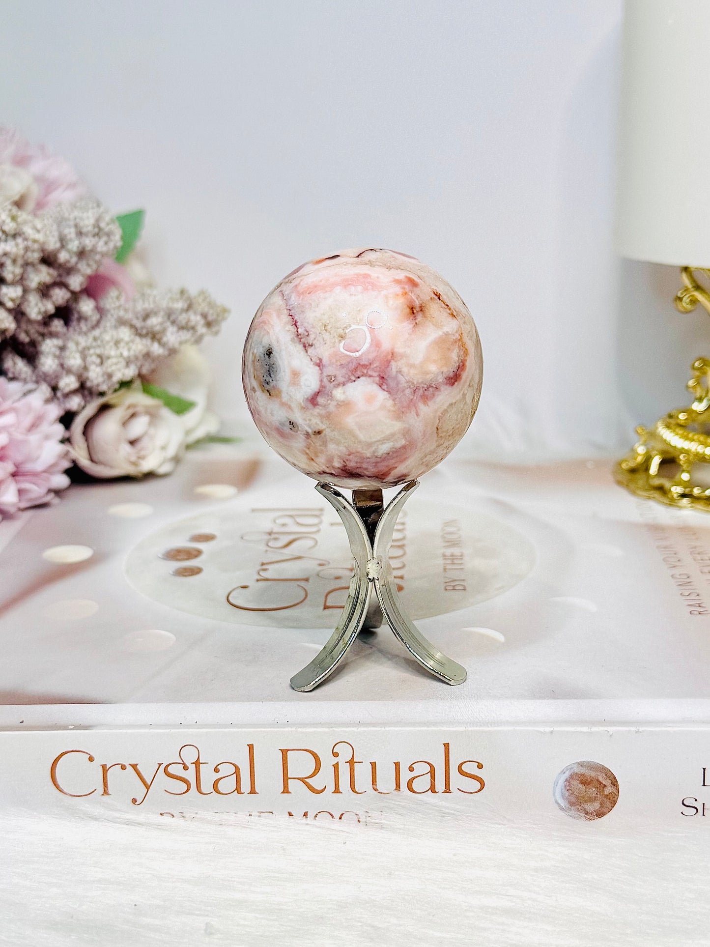 Flower Carnelian Sphere on Stand 118g