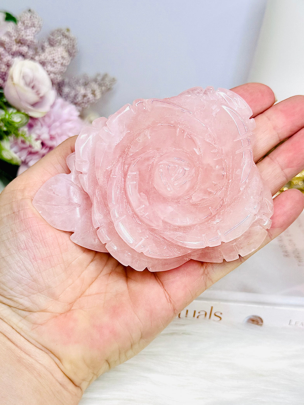 Large Rose Quartz Carved Rose 10cm
