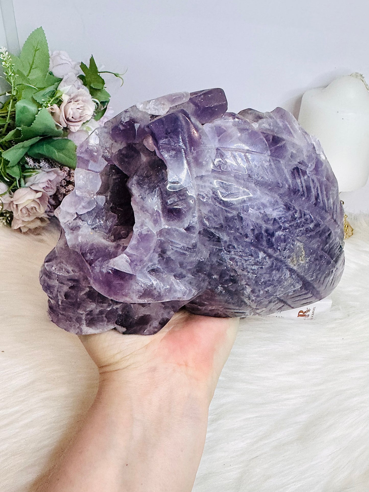 Huge Amethyst Druzy Carved Skull 18.5cm 2.46KG