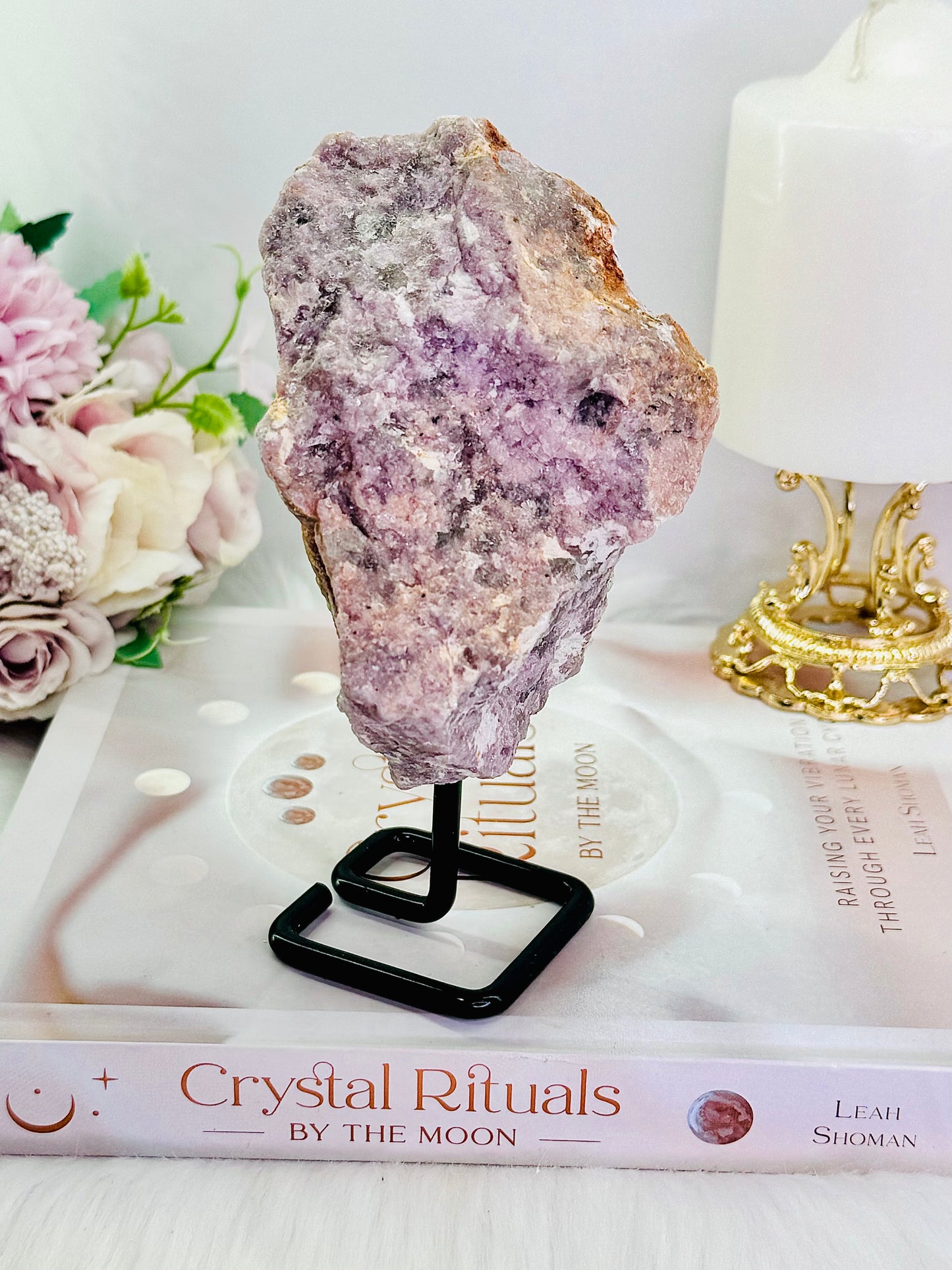 Stabilise Emotions ~ Gorgeous Large Raw Natural Lepidolite Crystal 587grams On Stand From Brazil