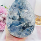 Huge 1.77KG Natural Blue Celestite Druzy Egg On Stand