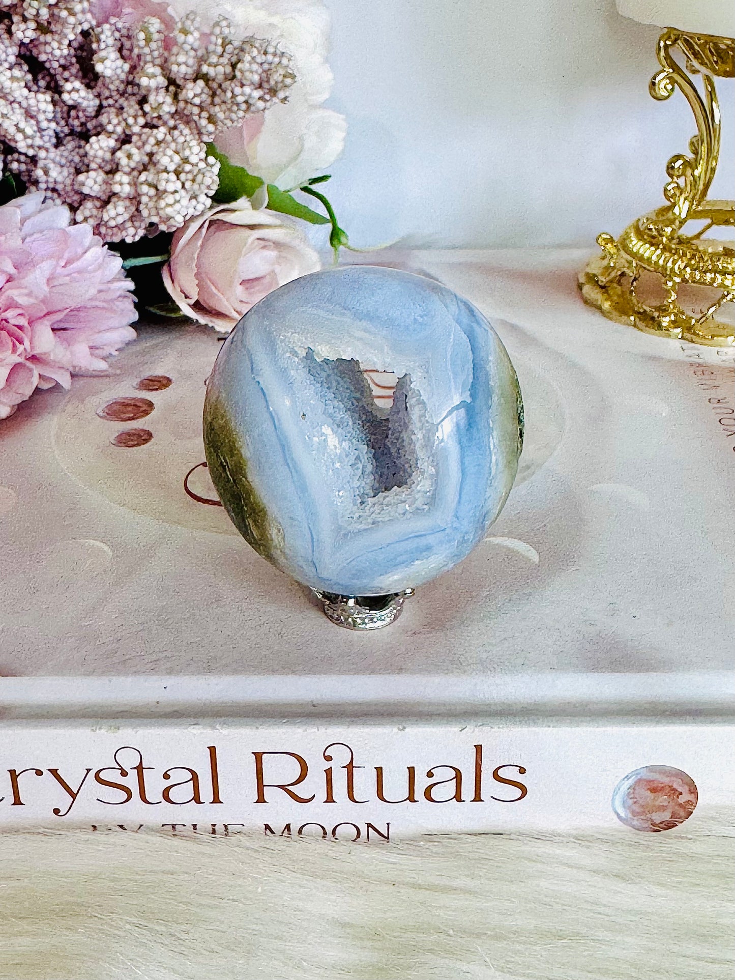 Blue Lace Agate Druzy Sphere On Stand 4.5cm