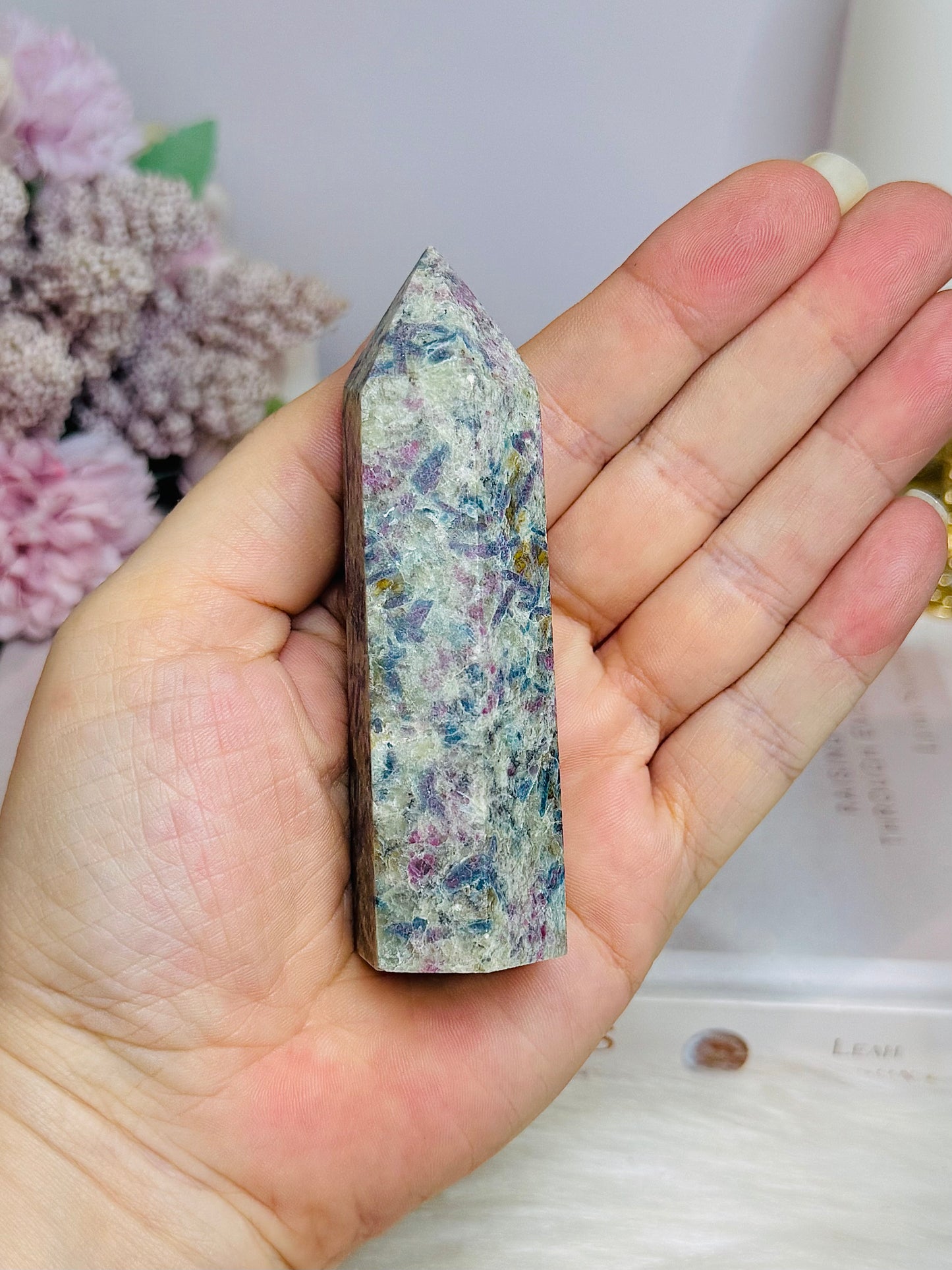 Rare Ruby In Blue Apatite Tower (UV Reactive) 9cm