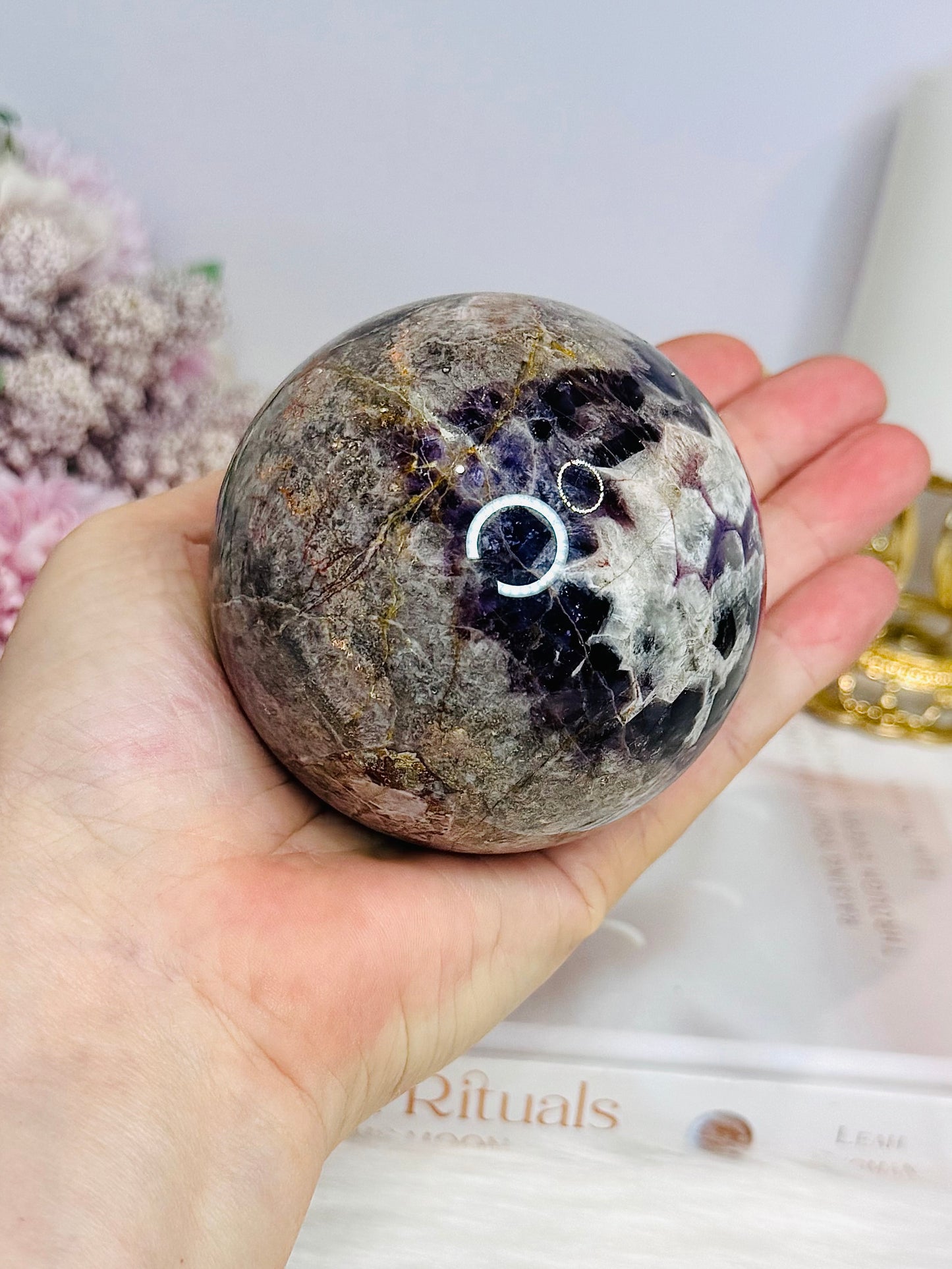 Large Chevron Amethyst Sphere on Stand 550g