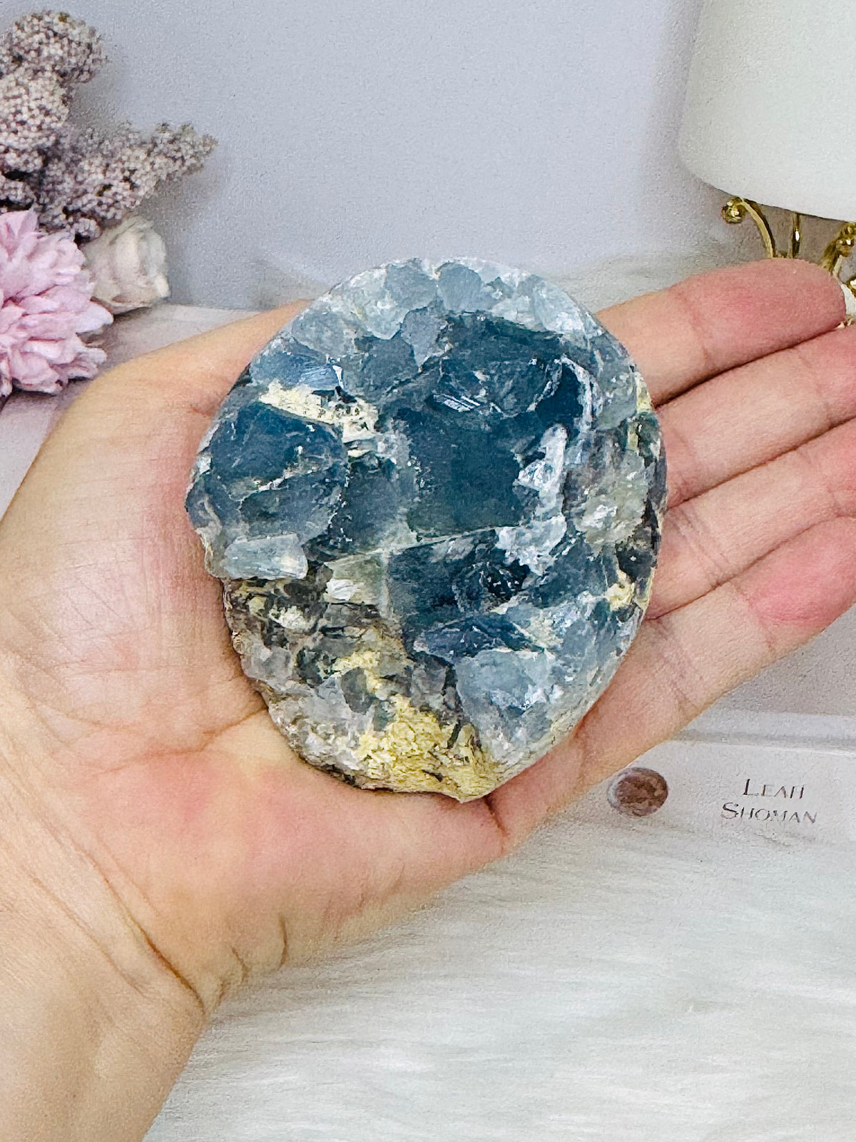 Blue Celestite Freeform Cluster On Stand 510g