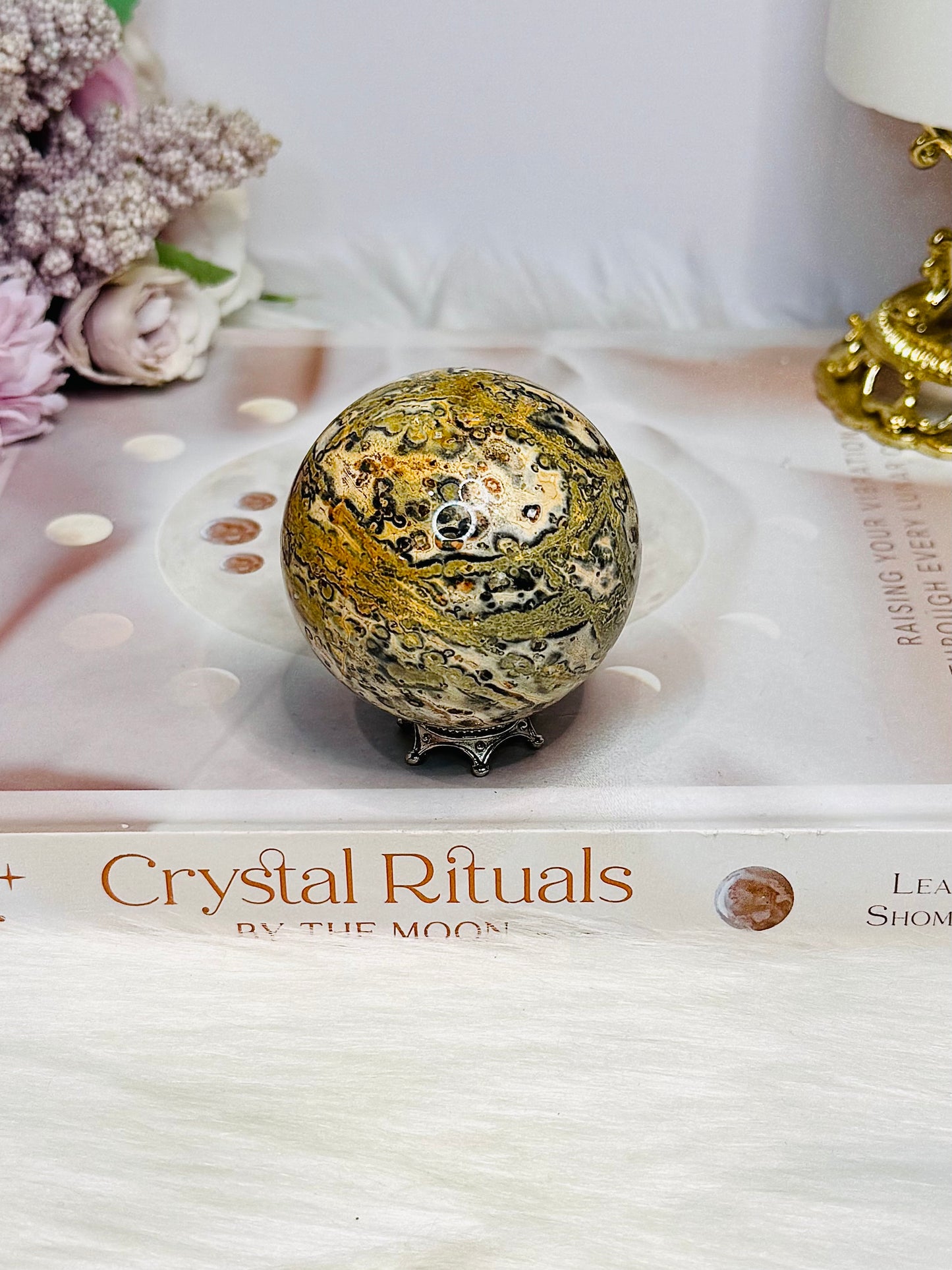 Leopard Skin Jasper Sphere on Stand 162g