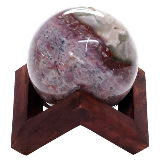Large Ocean Jasper Sphere On Timber Stand 1.2KG
