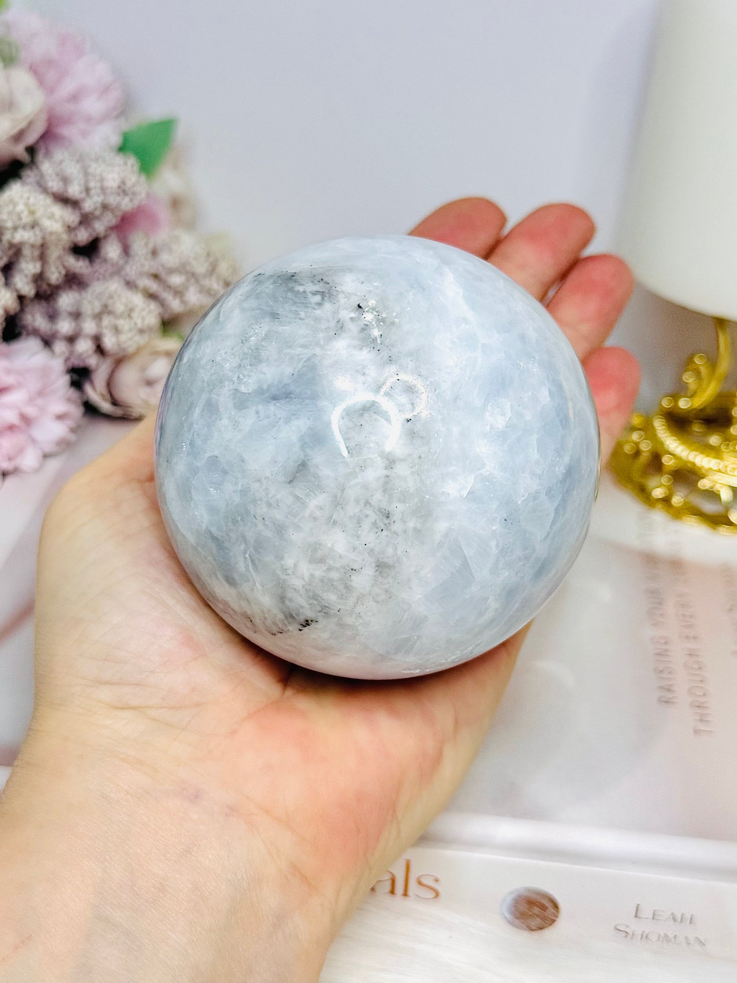 Large Blue Calcite Sphere on Stand 667g