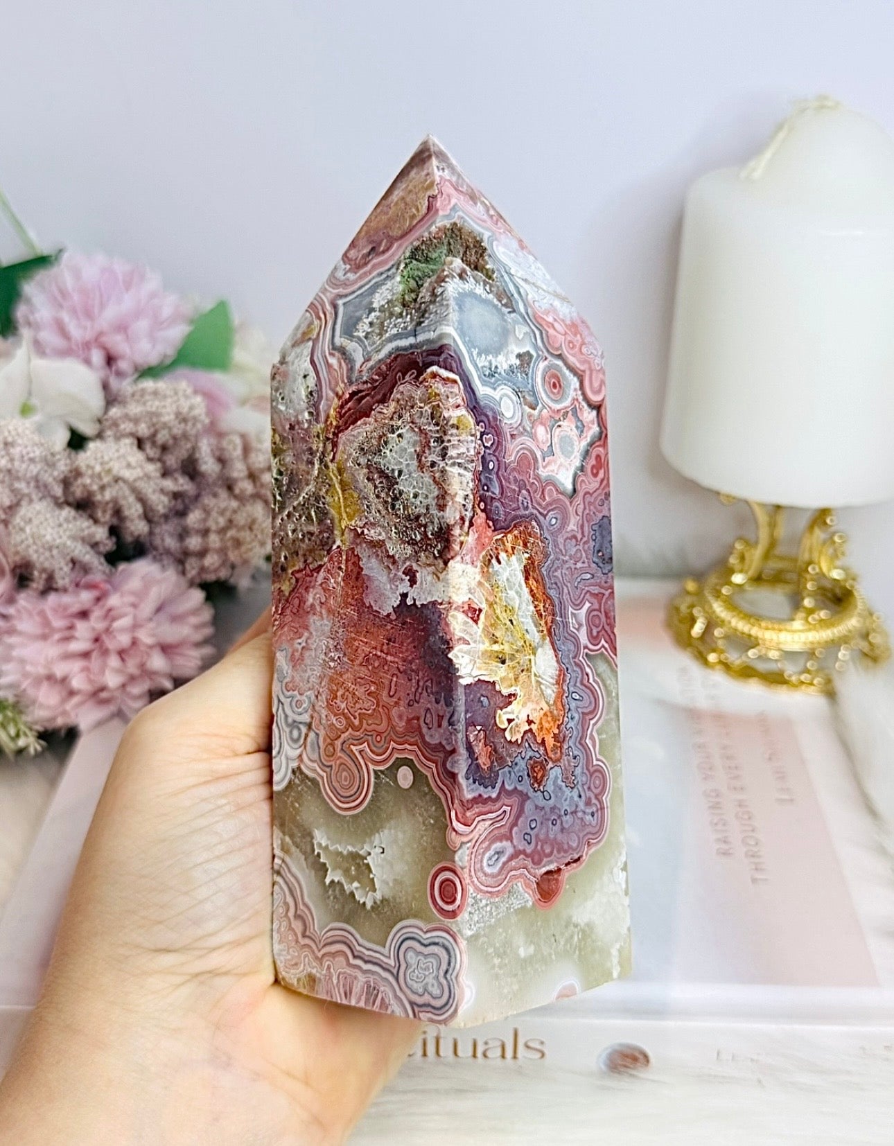 Large Mexican Lace Agate Chunky Tower 16cm