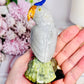 Large 11.5cm Jade Carved Parrot | Bird On Pyrite Stand From Brazil