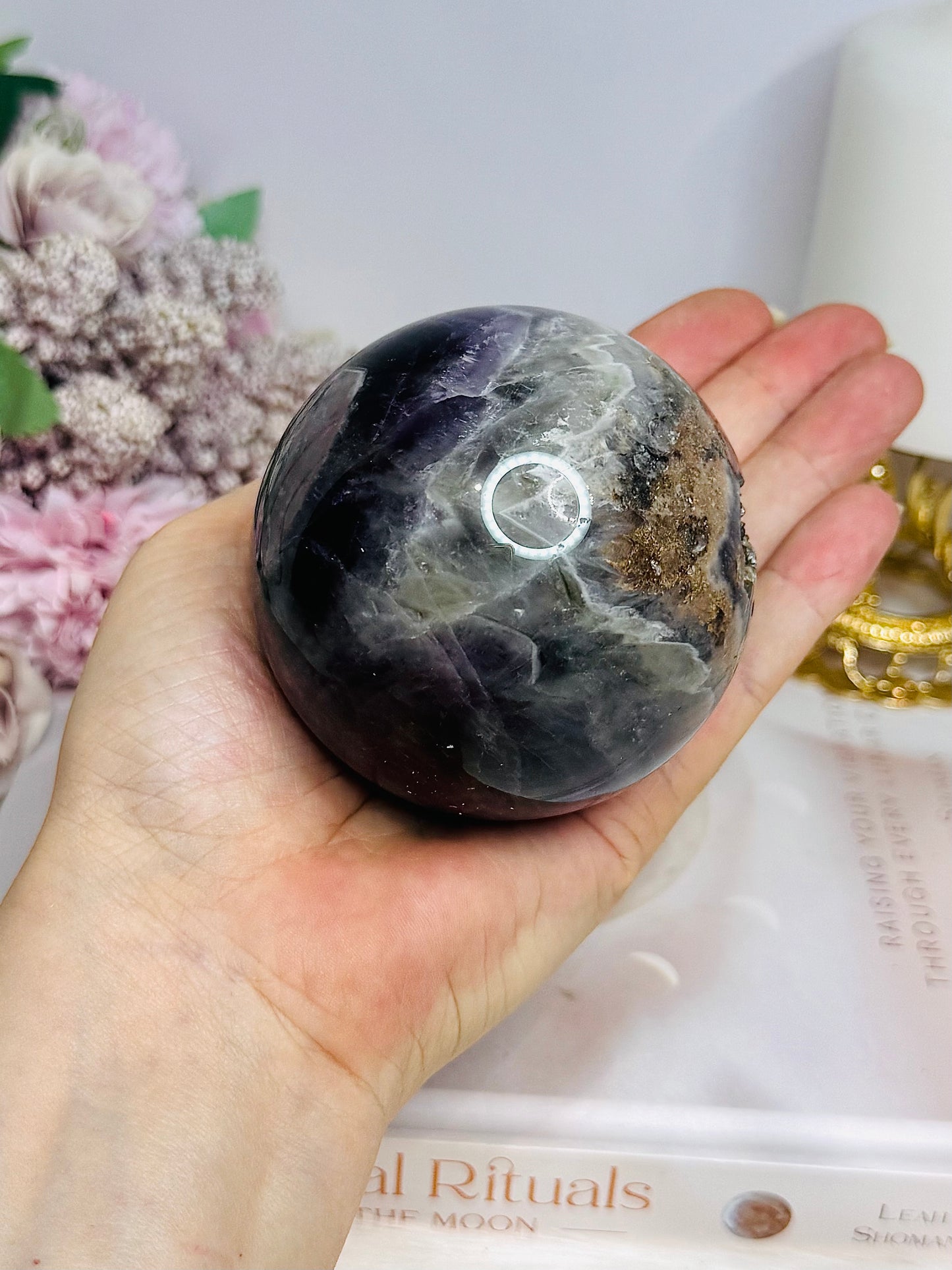 Druzy Chevron Amethyst Large Sphere 538g On Stand