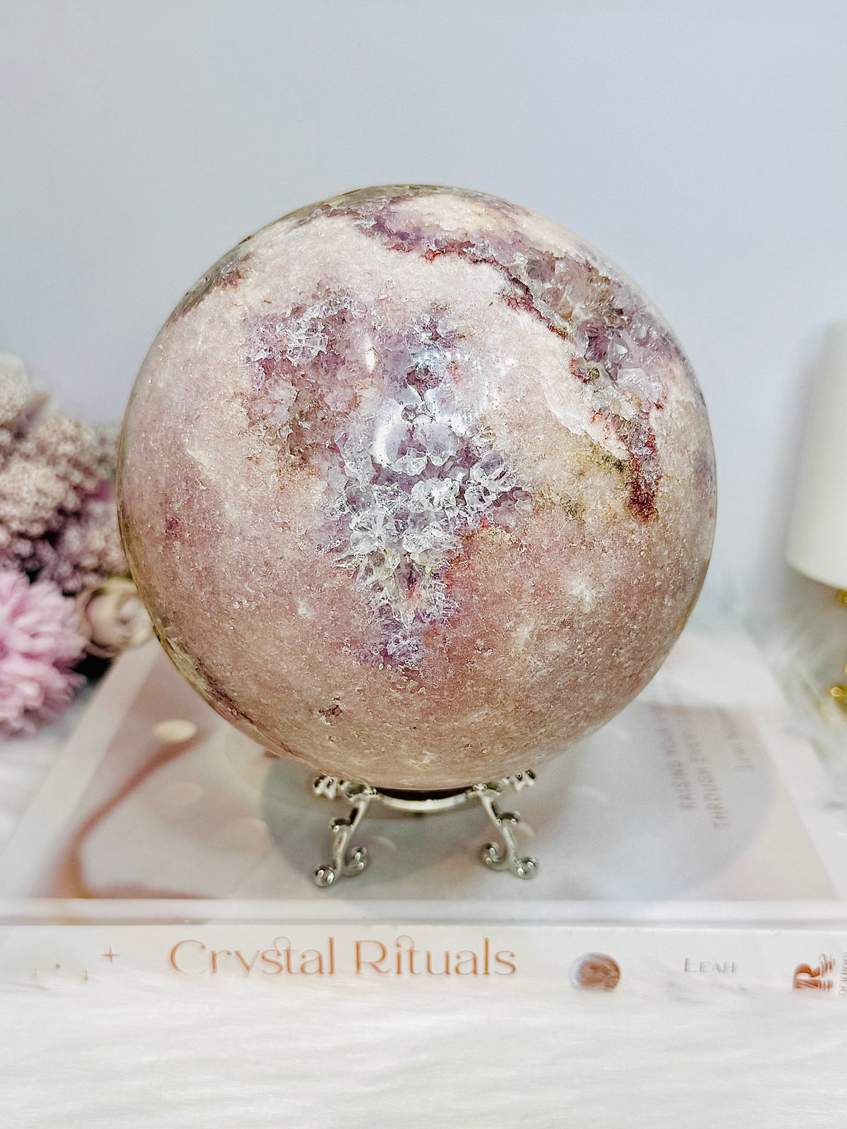 A Collectors Piece ~ Huge Druzy Pink Amethyst High Grade Sphere On Stand 2.7KG 12cm