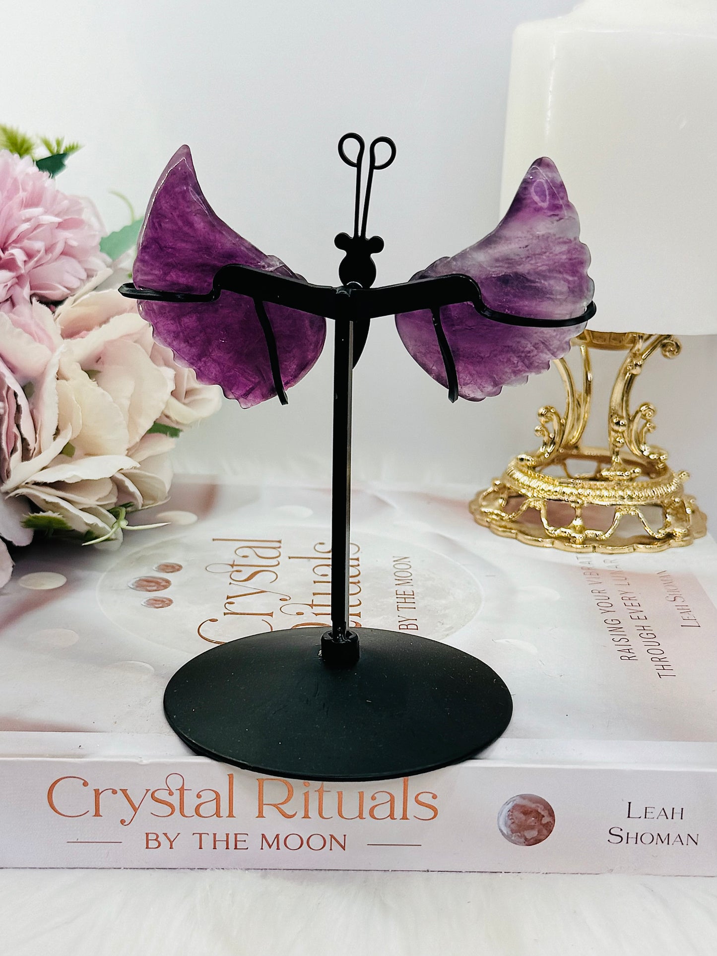 Beautiful 11cm Purple Fluorite Butterfly Wings On Stand