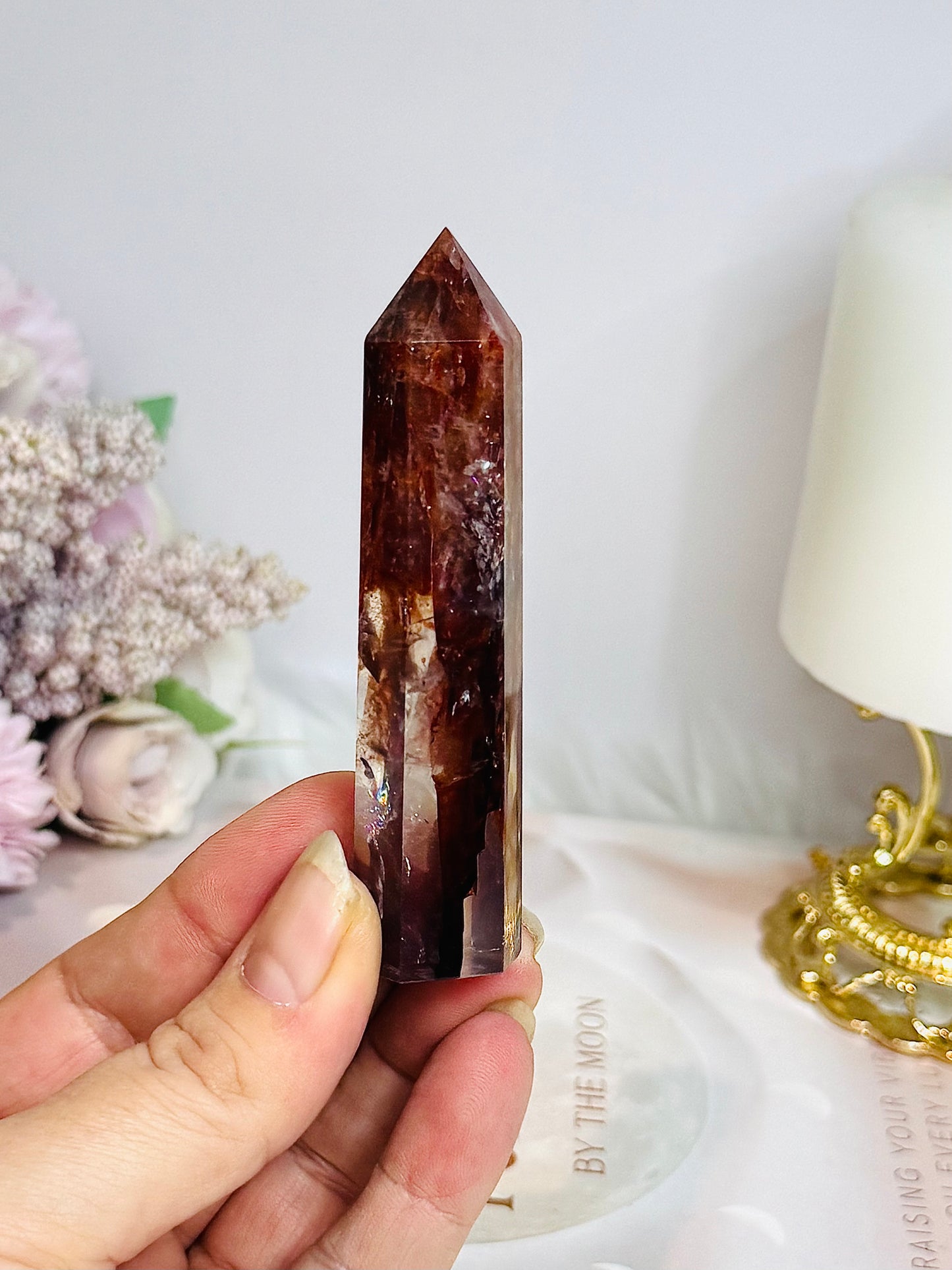 High Grade Fire Quartz Tower with Rainbows 8.5cm