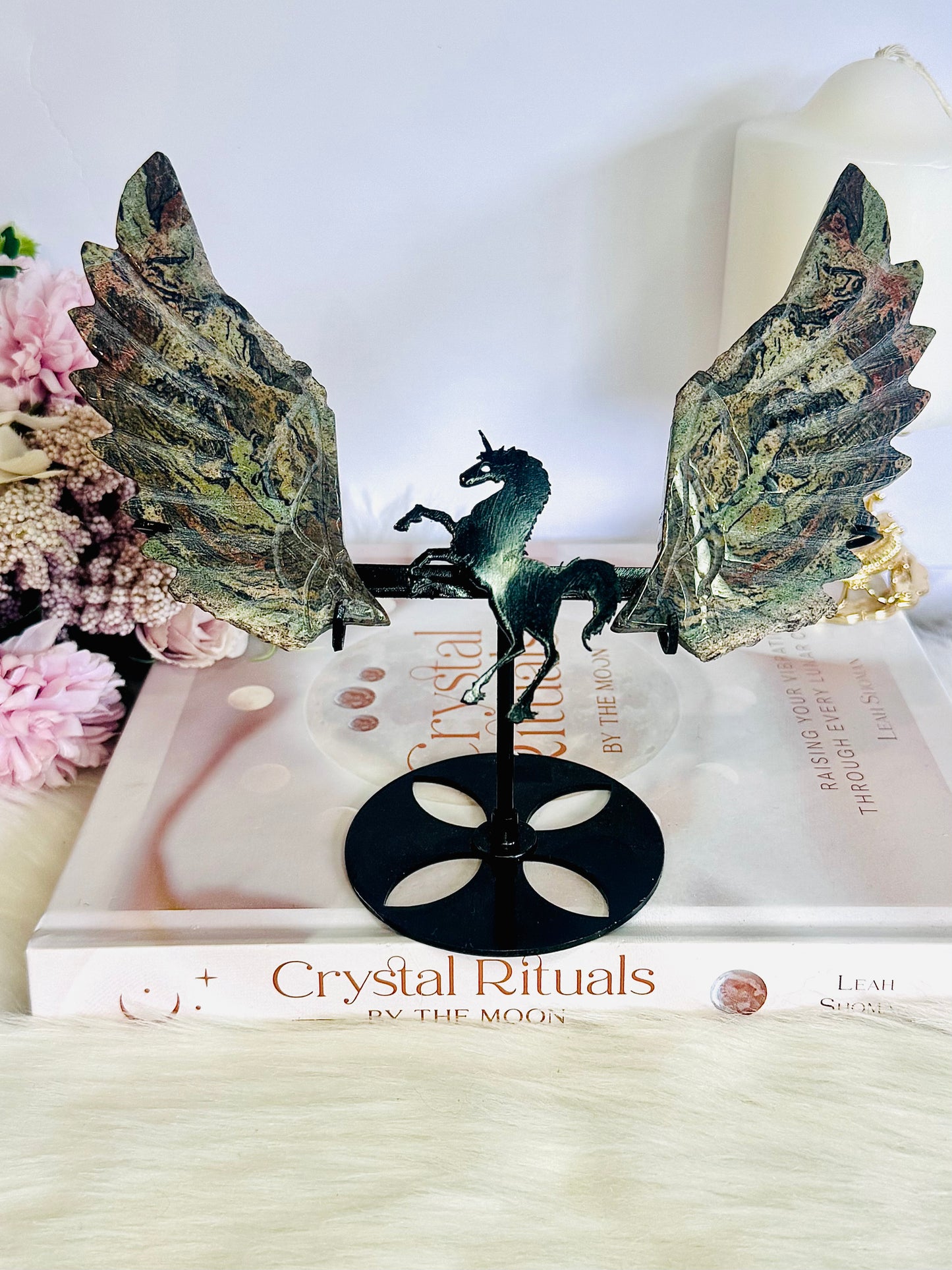 Beautiful Large 16.5cm Tall Jasper Wings On Unicorn Stand