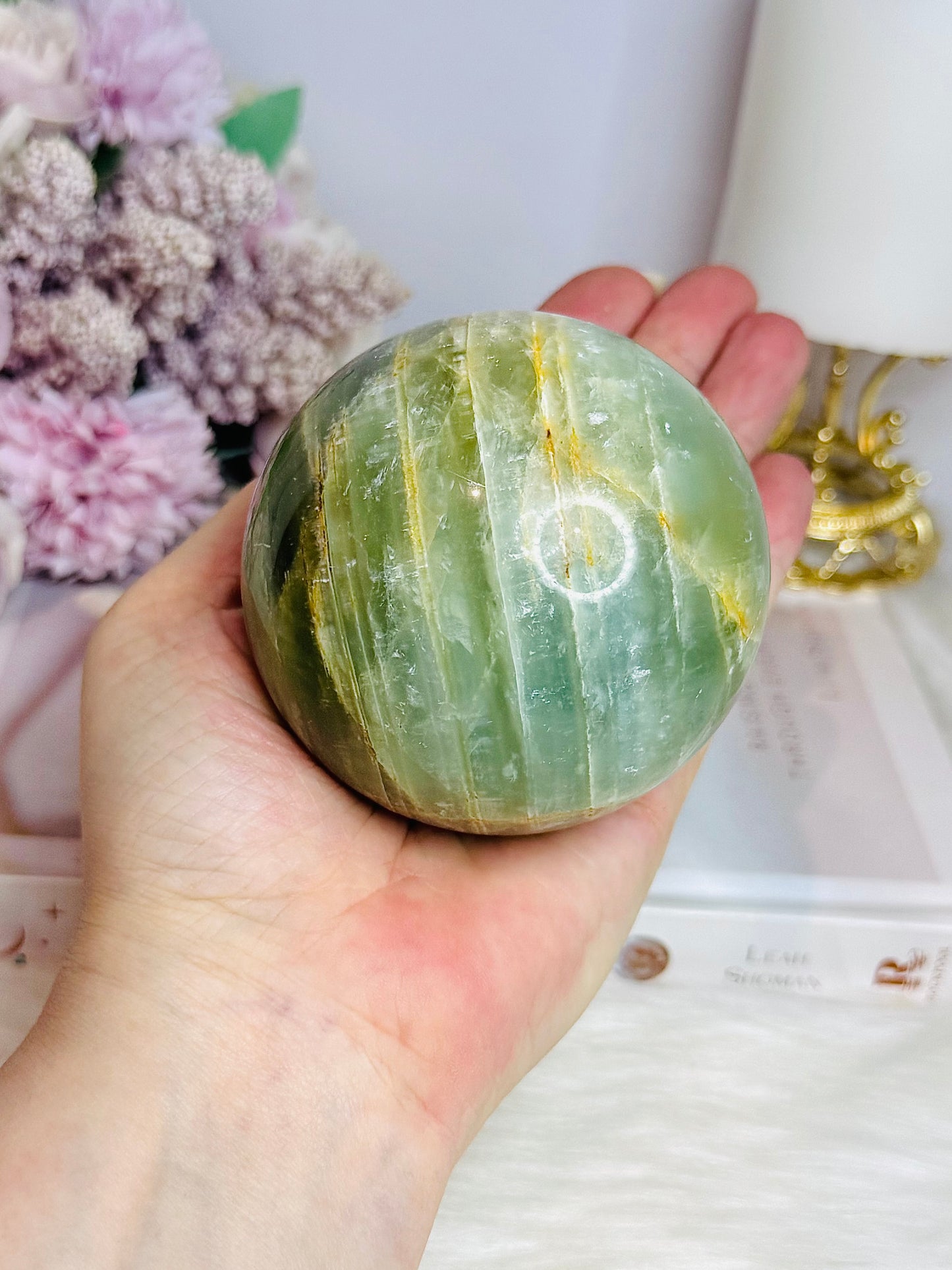 Large Pistachio Calcite Sphere on Stand 596g