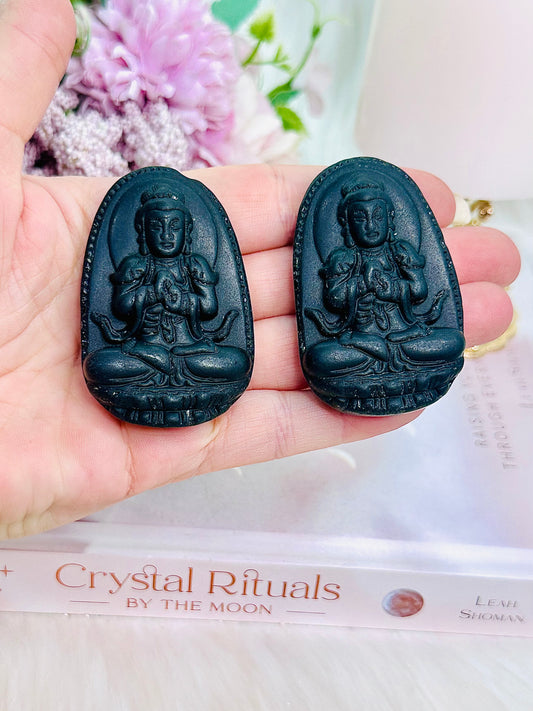 For Protection ~ Stunning Chunky Black Tourmaline Buddha Carvings $35 each