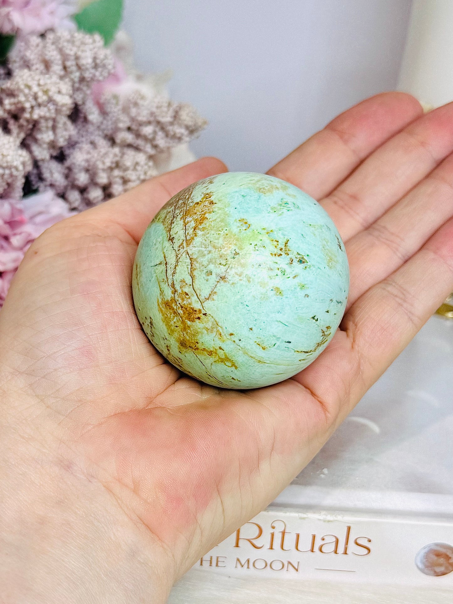 A Rare Stone ~ Genuine Inca Turquoise Sphere On Stand 170g